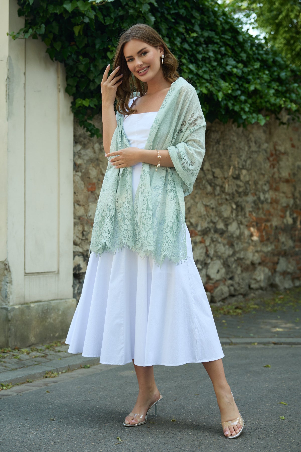 Luminous Lace Shimmer Scarf - Mint