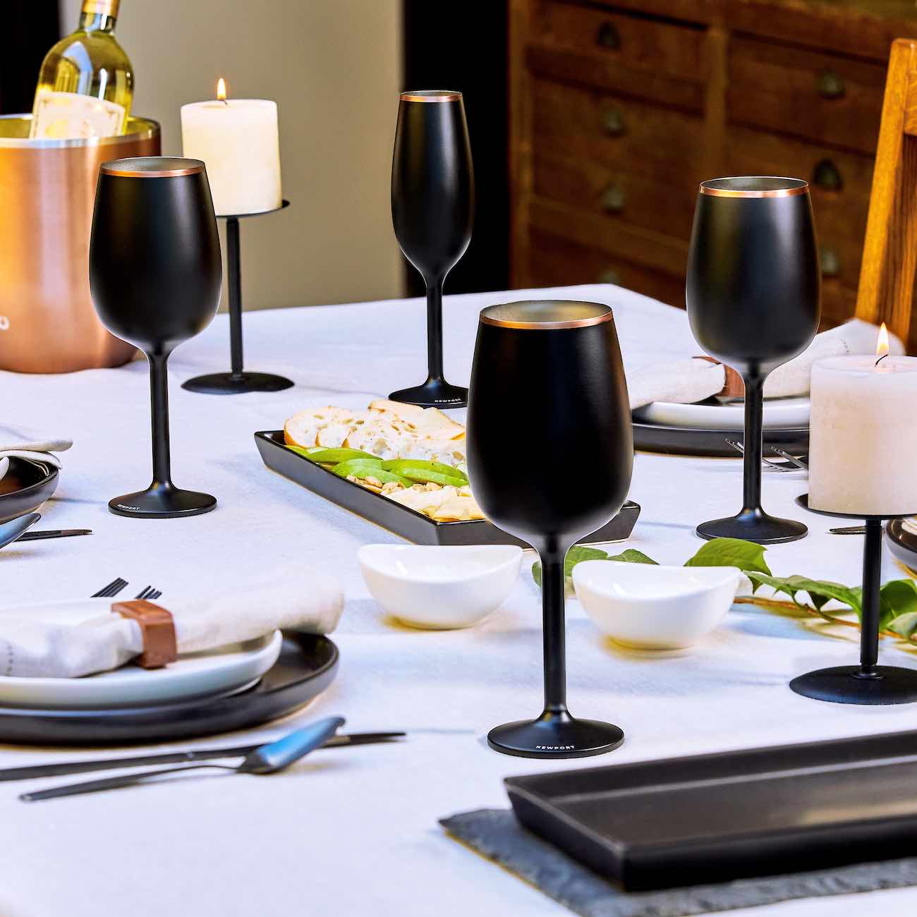 Stainless Steel Stemmed Wine Glass, Set of 2 - Black