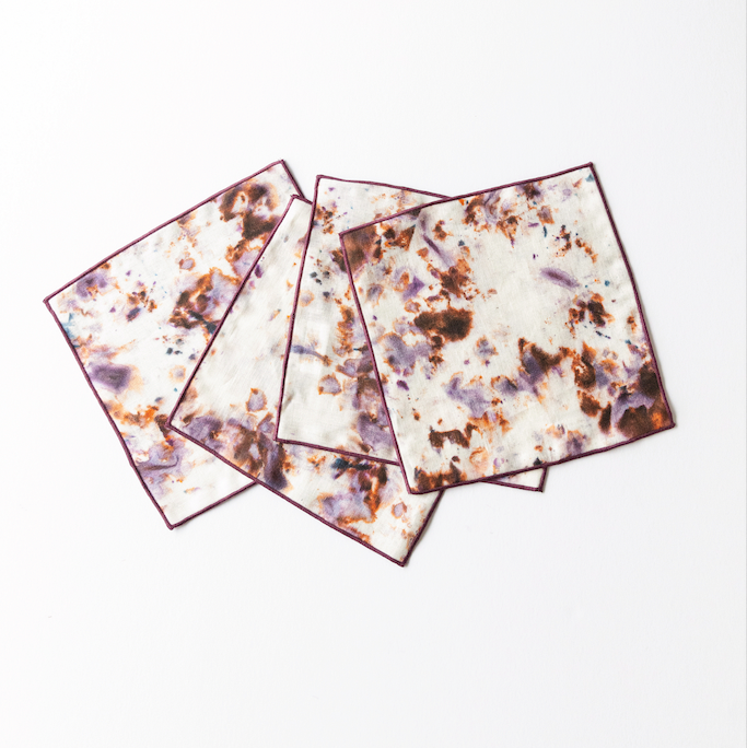 Rose Marble linen cocktail napkins set of 4 in rose plum lavender and turquoise - Goldie Home