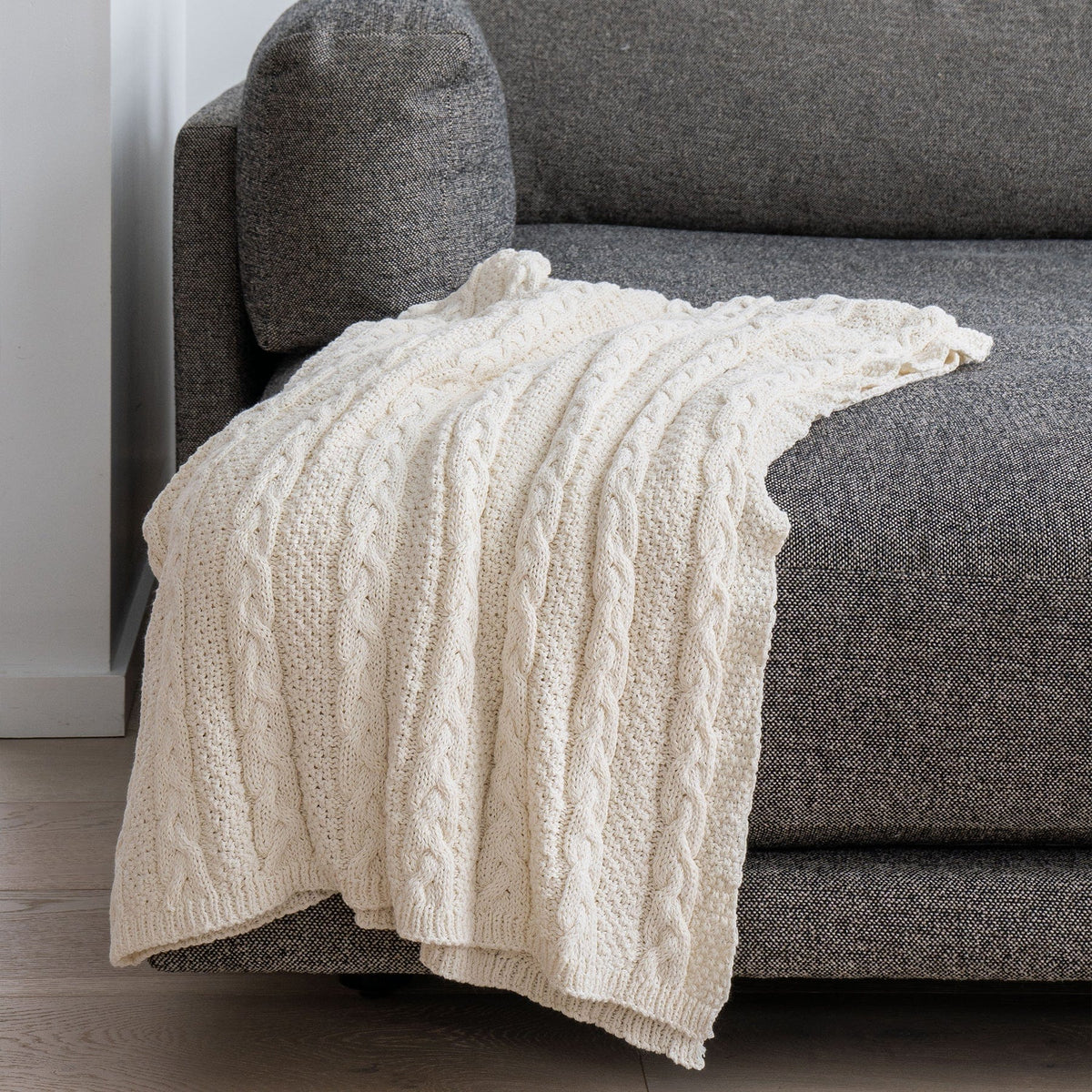 in2green Eco Throw Textured Sustainable Knit Throw Blanket - Chunky Cable