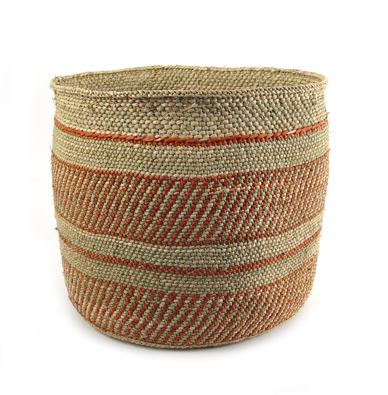 Iringa basket from Tanzania, natural with auburn stripe pattern - Image 2