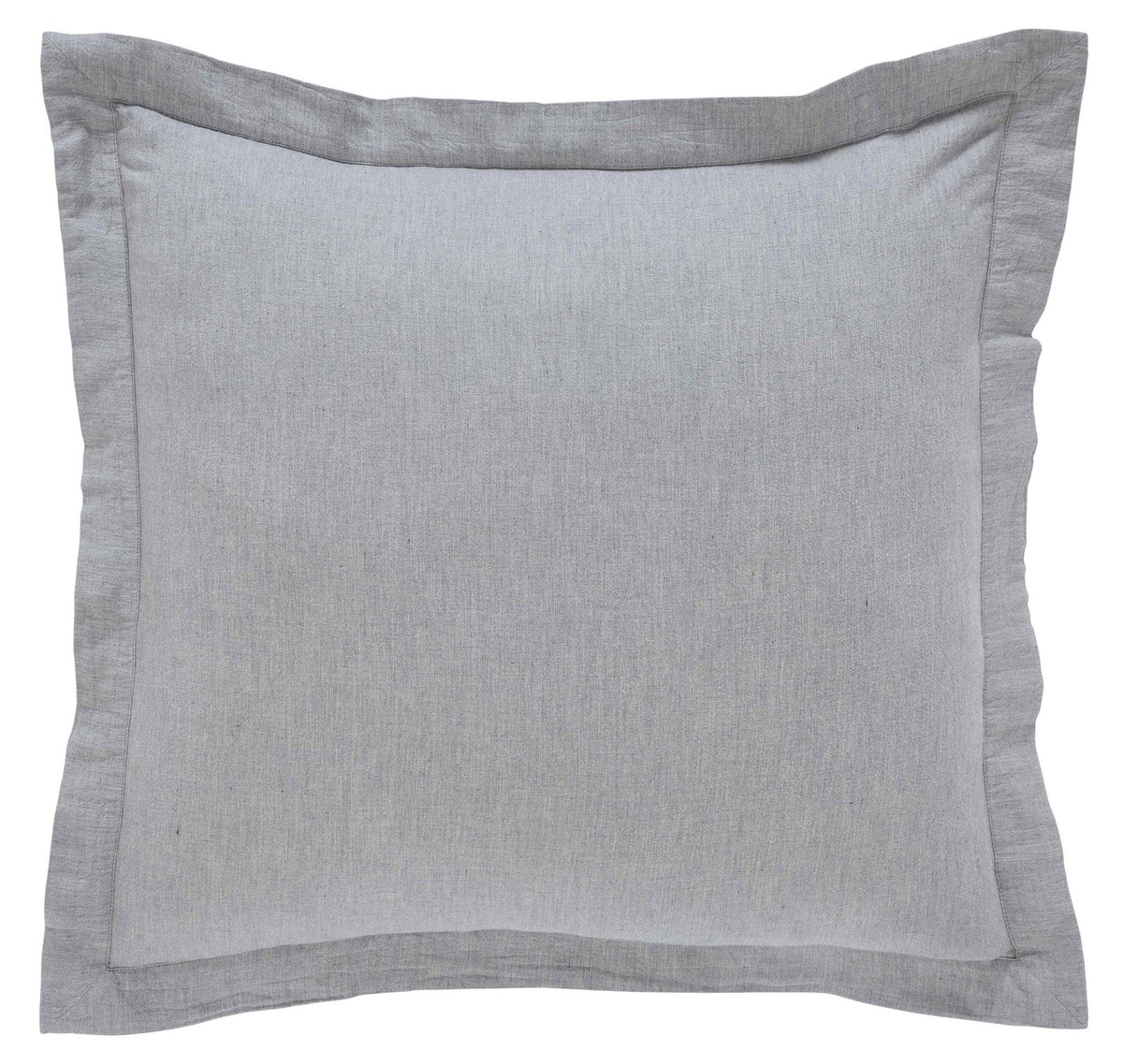 ES-024-2626_1|Light grey linen duvet cover, classic flanged edge detail. Timeless design for serene and elegant bedding.