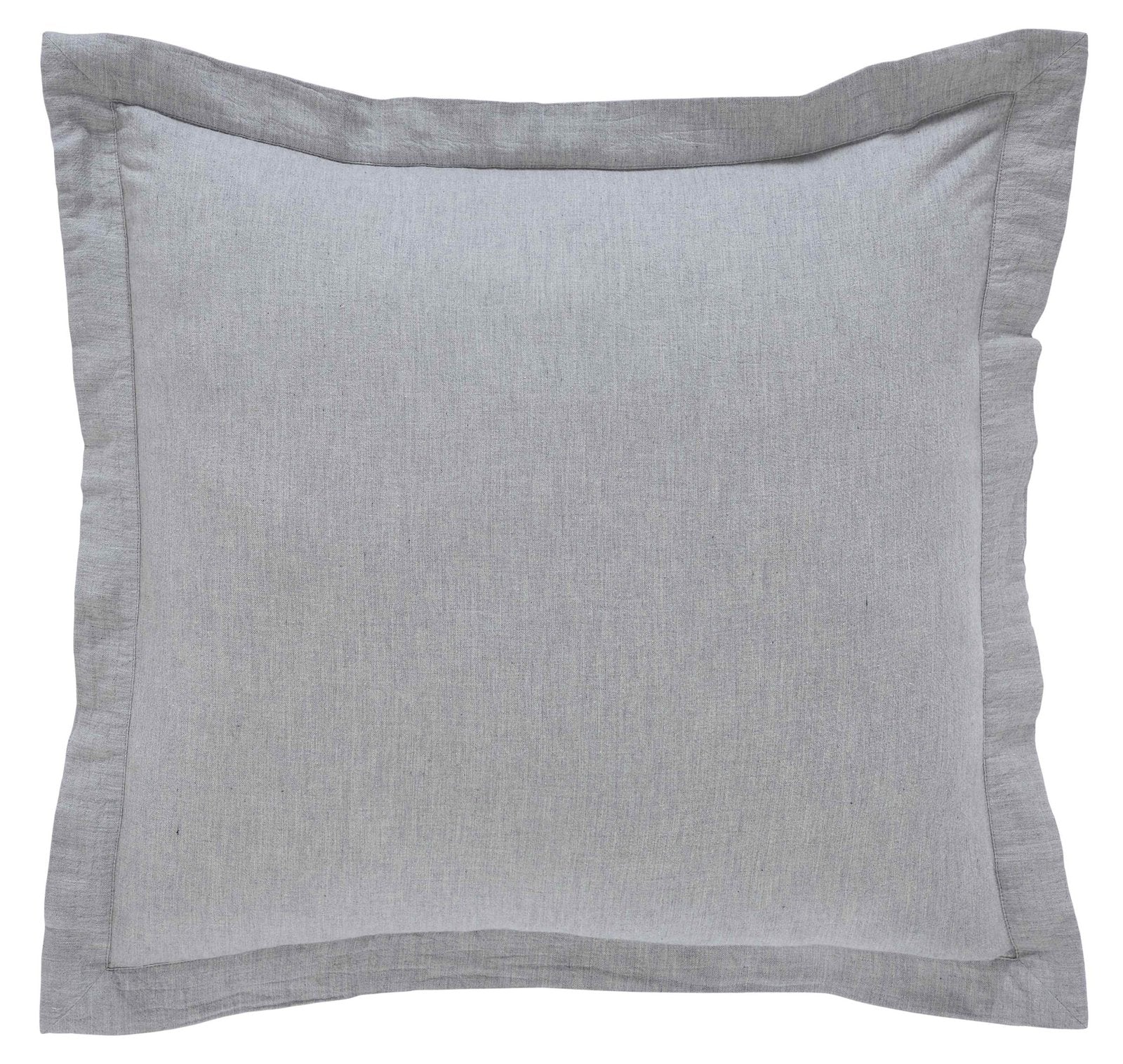 ES-024-2626_1|Light grey linen duvet cover, classic flanged edge detail. Timeless design for serene and elegant bedding.