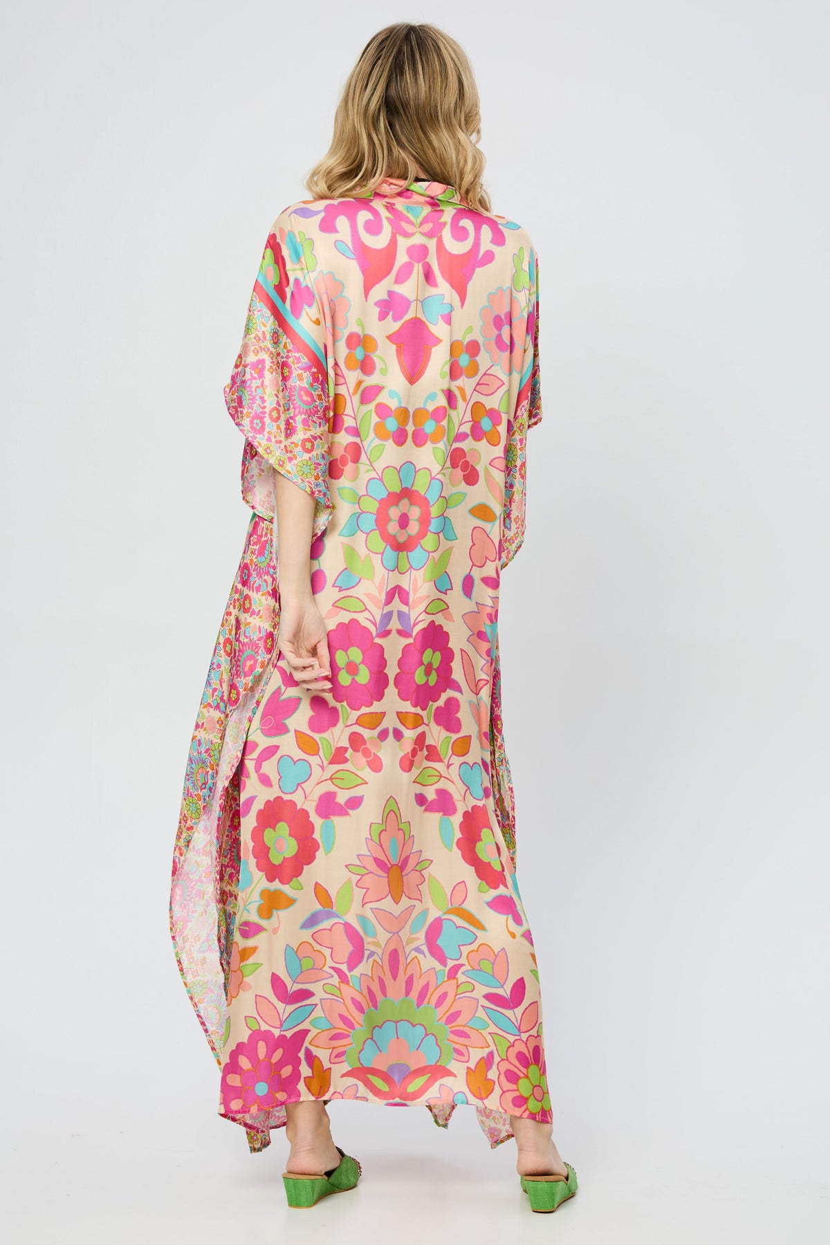 Multicolored Floral Collared Kaftan - Multi