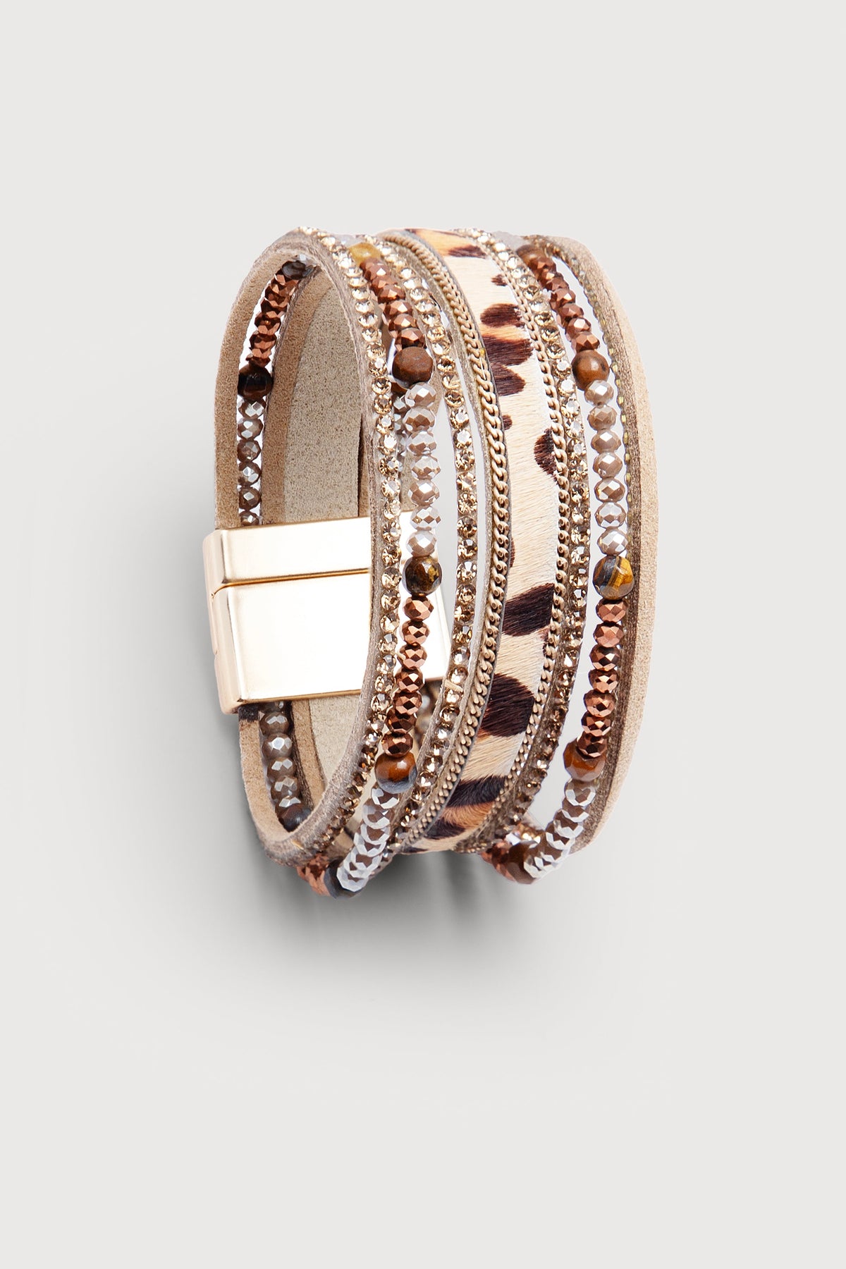 Beaded Animal Fur Bracelet - Camel