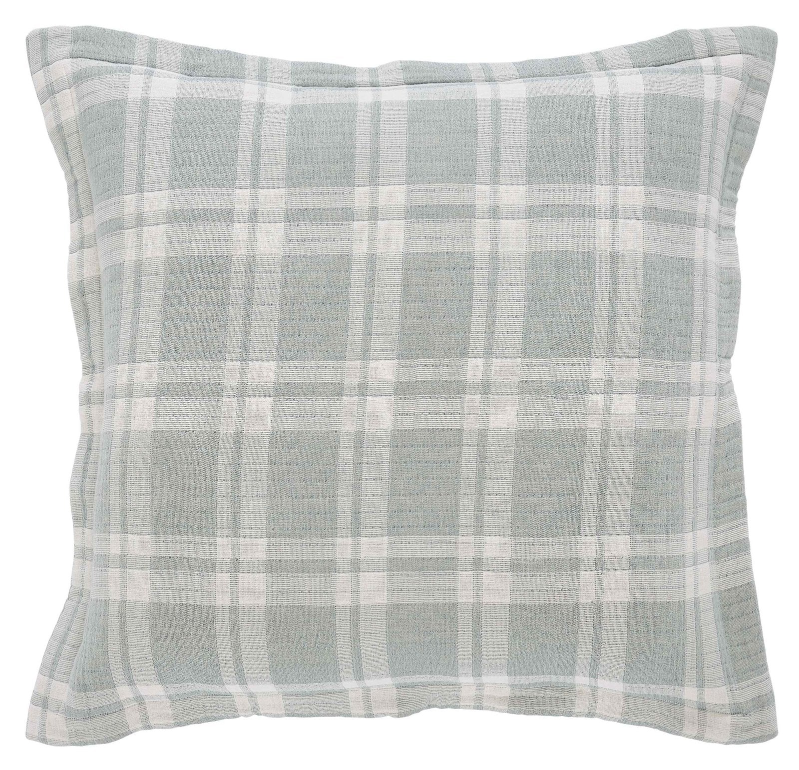 ES-119-2626_1|Cozy plaid throw blanket, mint green and white pattern, soft textured cotton for refreshing home decor.