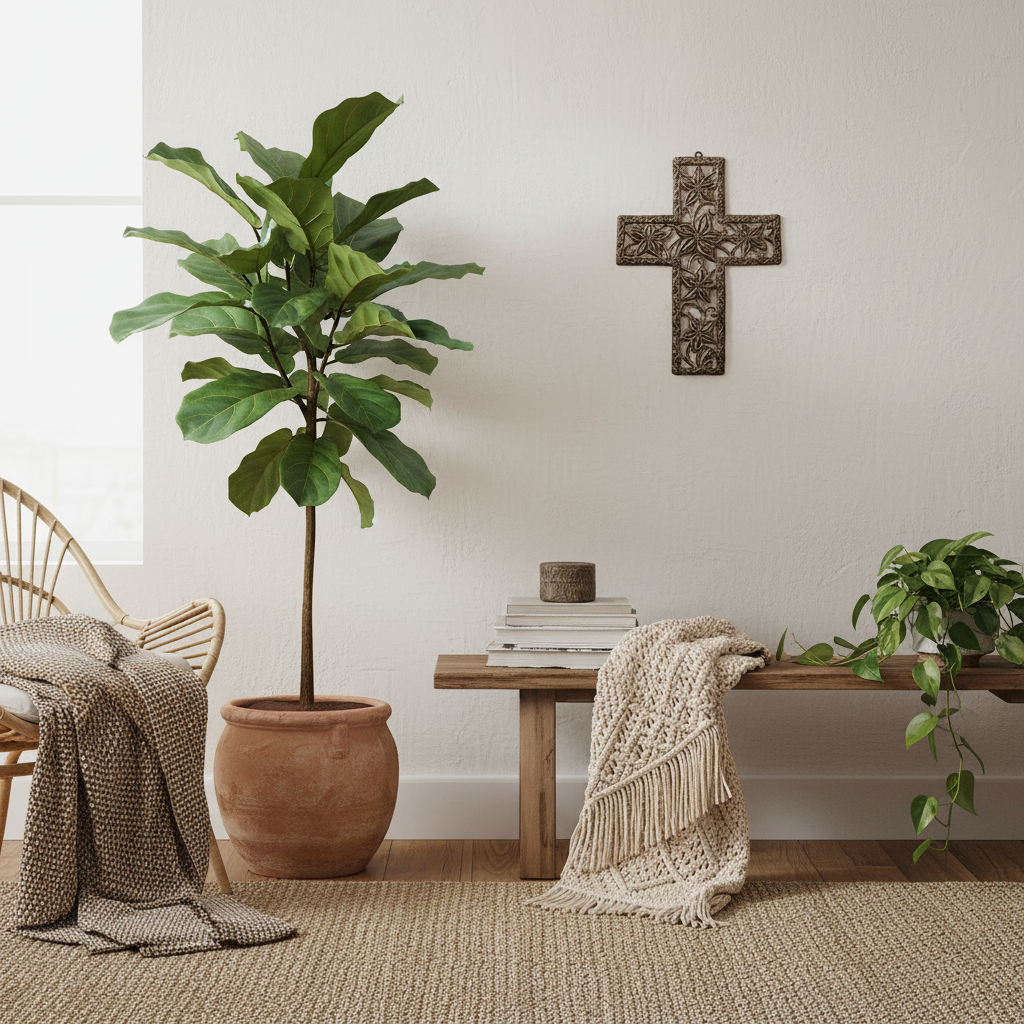 Flowery Cross Haitian metal art cross styled in bohemian living room