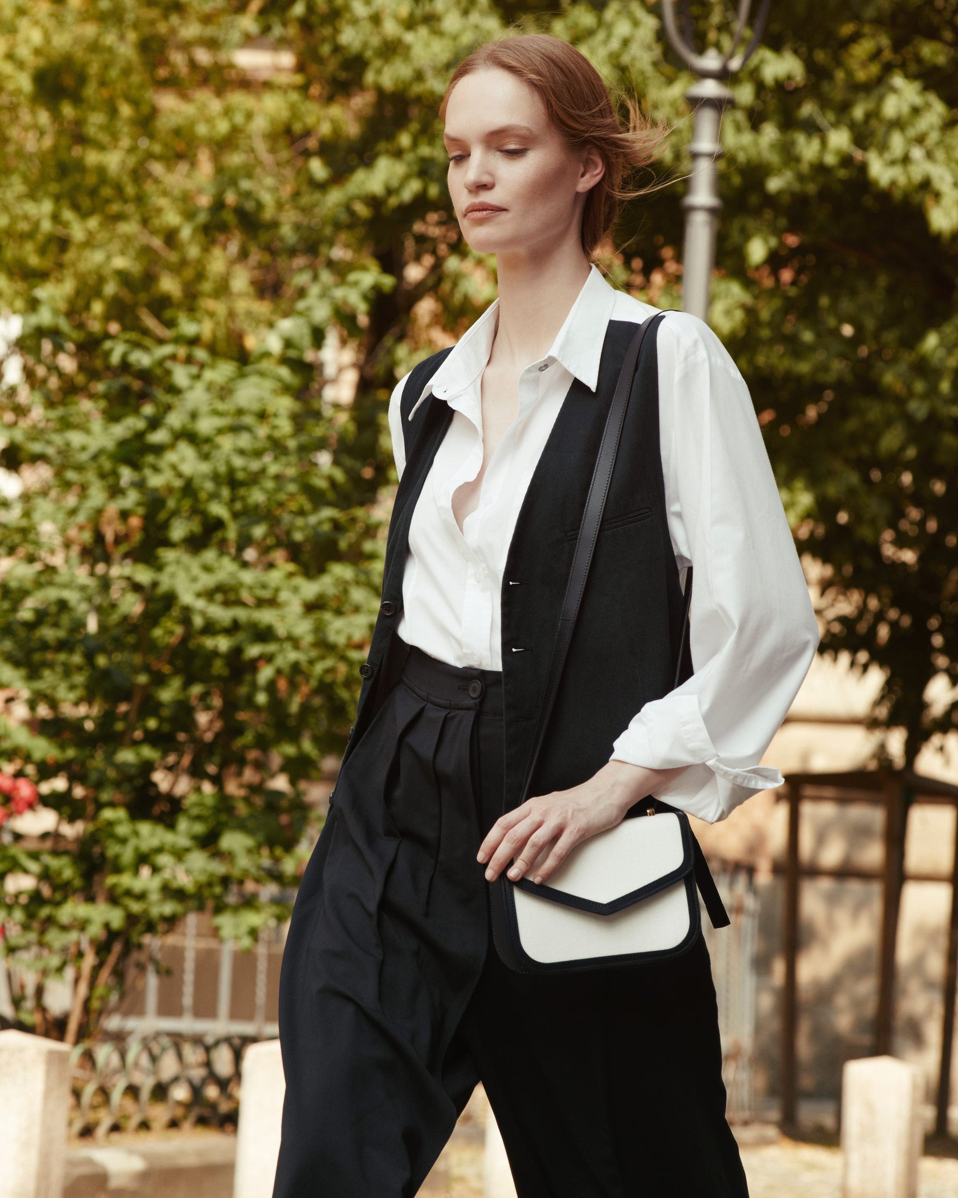 Small Crossbody in canvas and vegetable tanned calfskin leather - OffWhite/Black - Inside - Maya Crossbody | MODHER