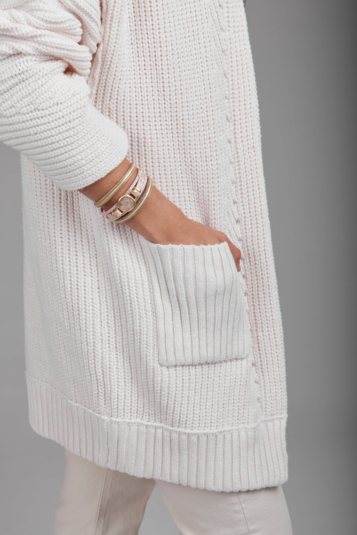 Ribbed Knit Open Cardigan Sweater - Ivory