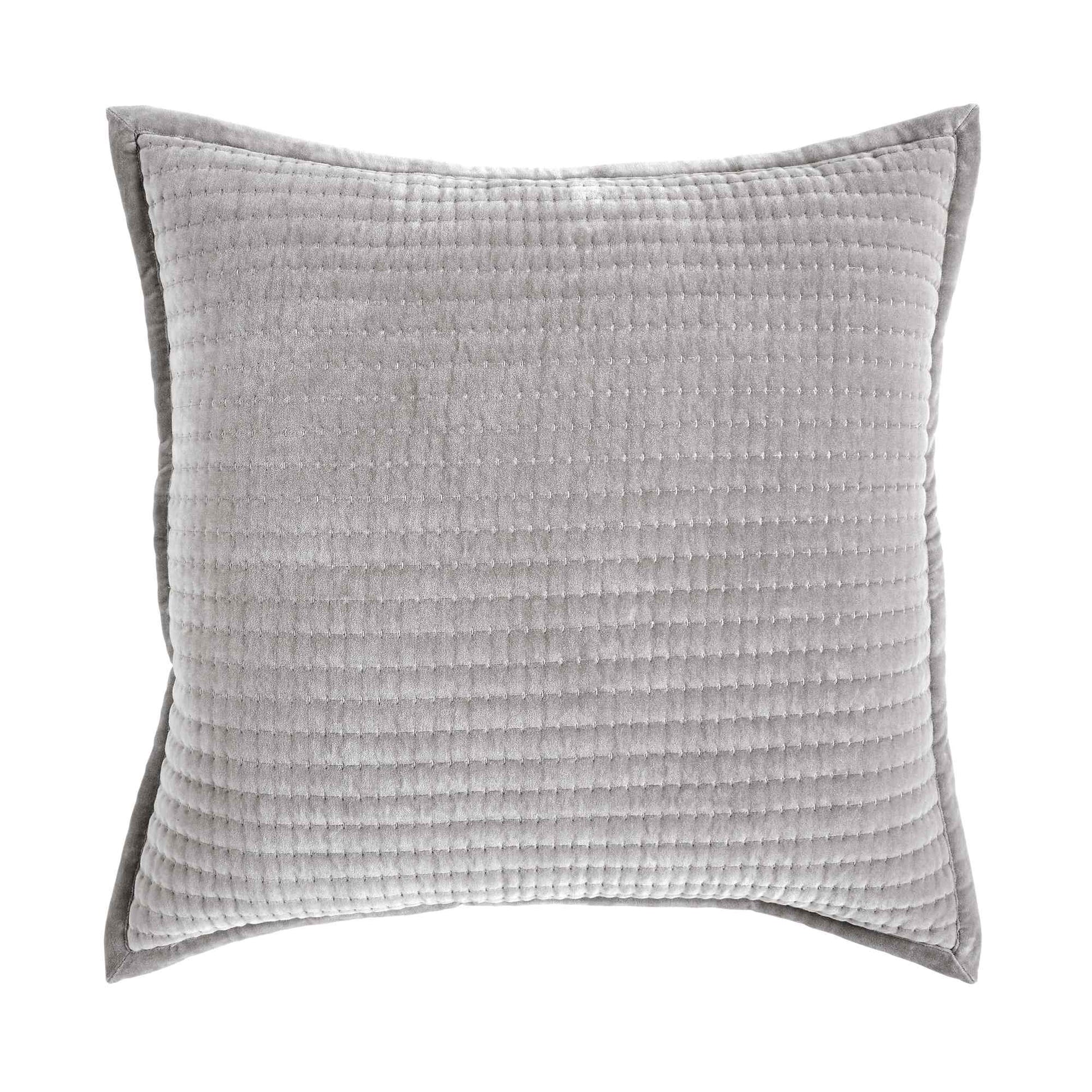 DE-188-3137_1|Light grey quilted decorative pillow coverlet with elegant dotted horizontal stitches, ideal for modern bedroom.