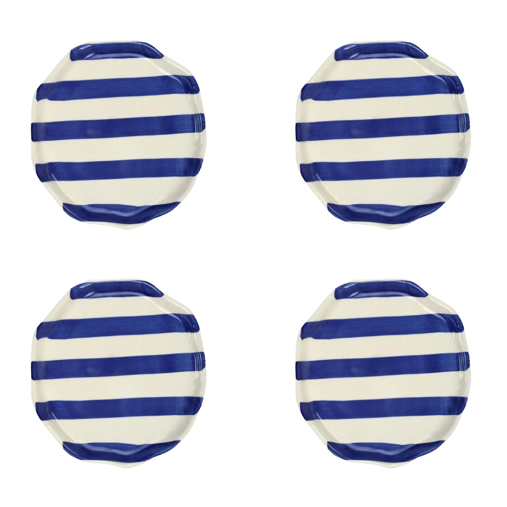 Ceramic Blue stripe plate, 6.3x6.3 Inches (Set of 4 )