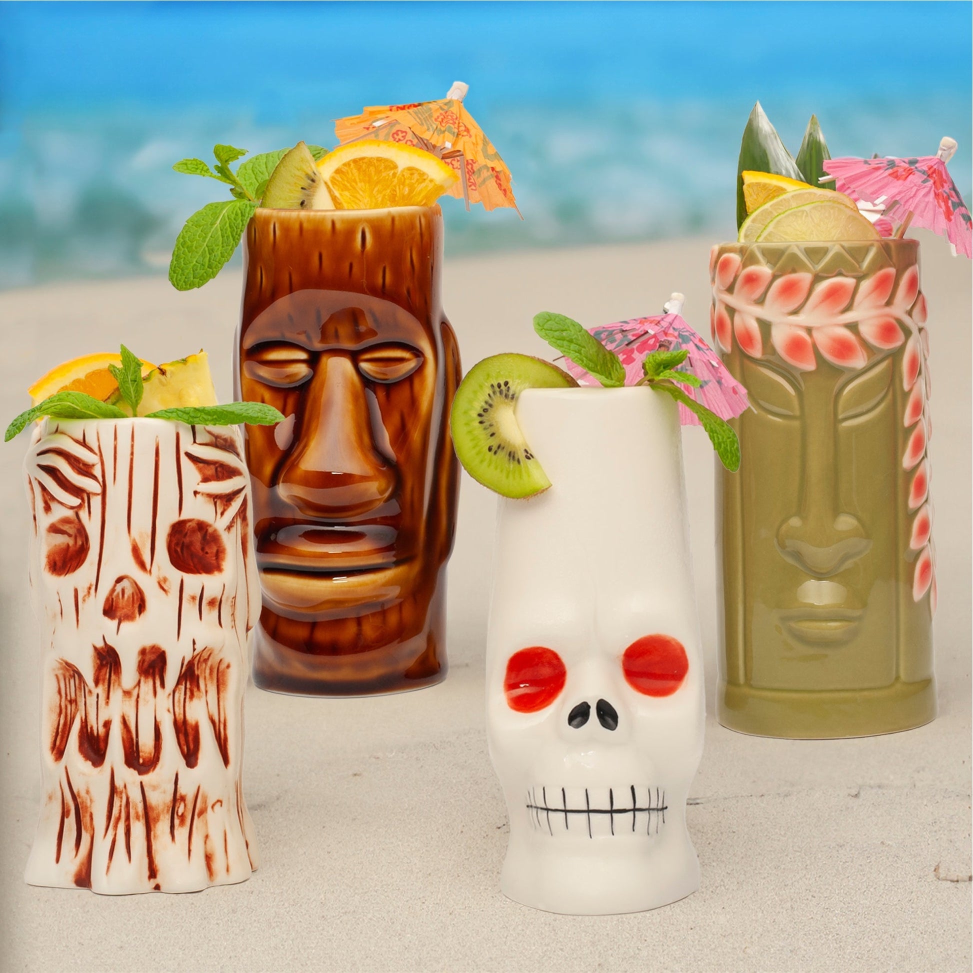 4 Exotic Ceramic Tiki Mugs