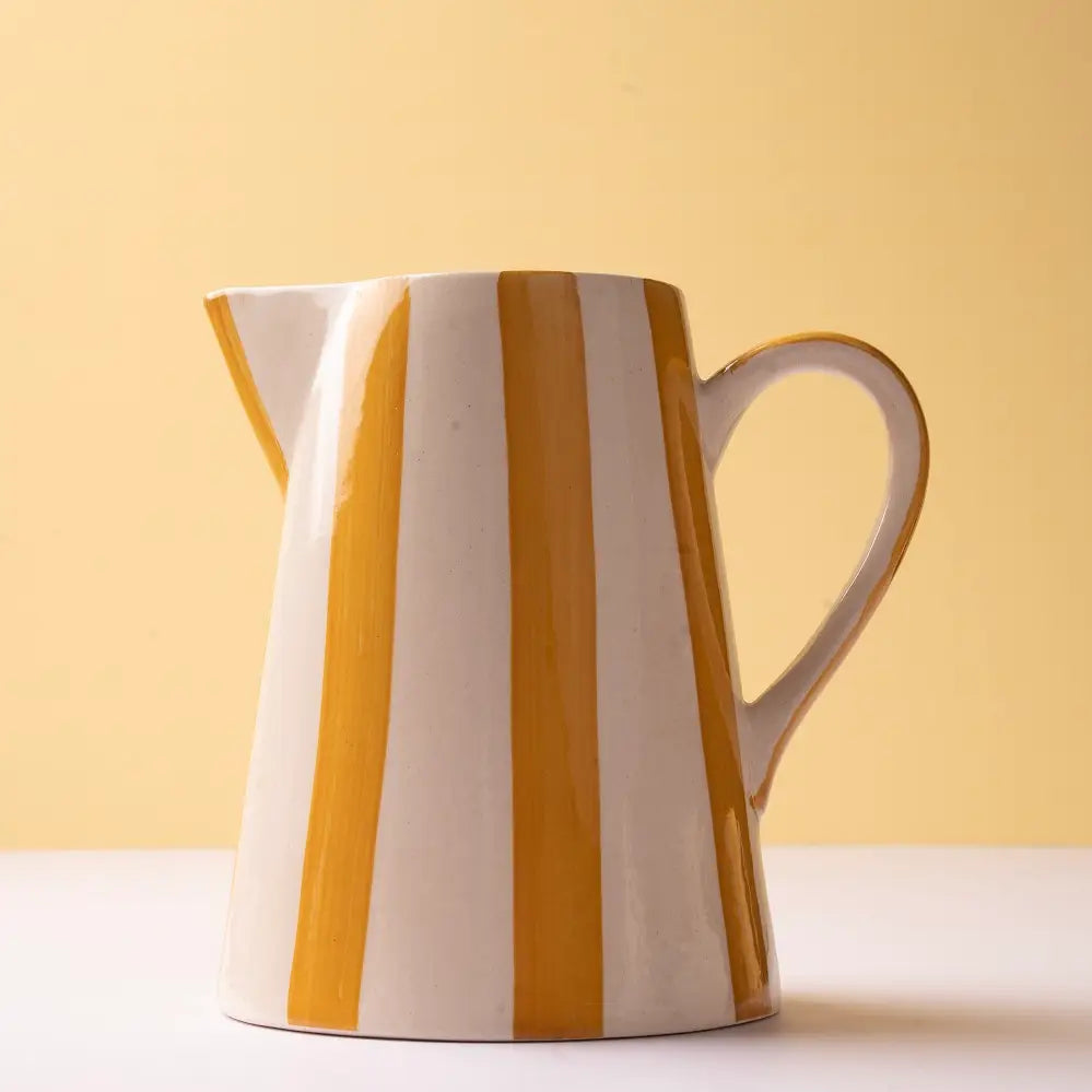 Ceramic Stripe Pitcher Yellow 8.25x8 Inches - Casa Amarosa