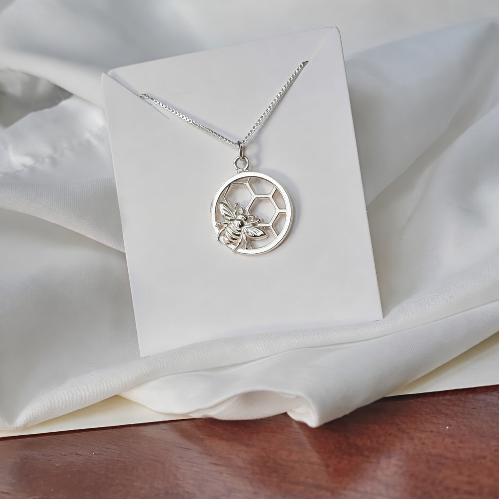 Bee Circle Necklace Sterling Silver