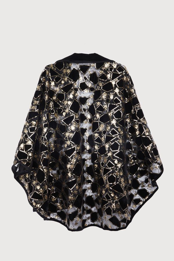Velvet Sequin Collared Capelet - Black