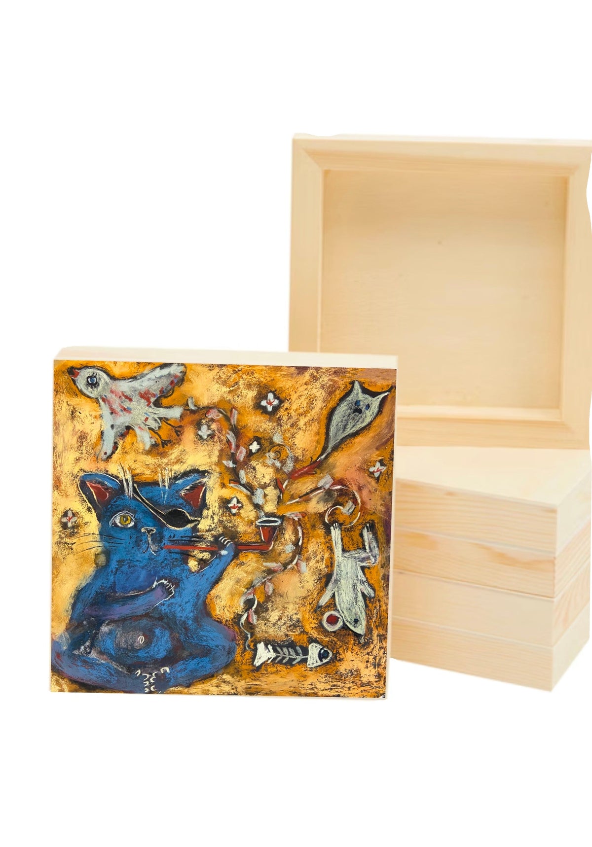 Smoking Cat Art Print - Leopard Frog