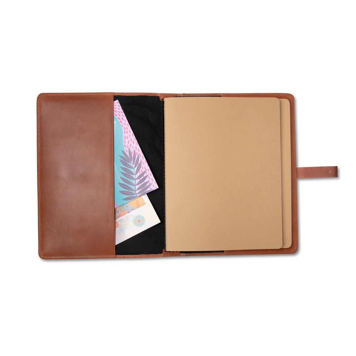 Cognac Brown Leather Binder with strap