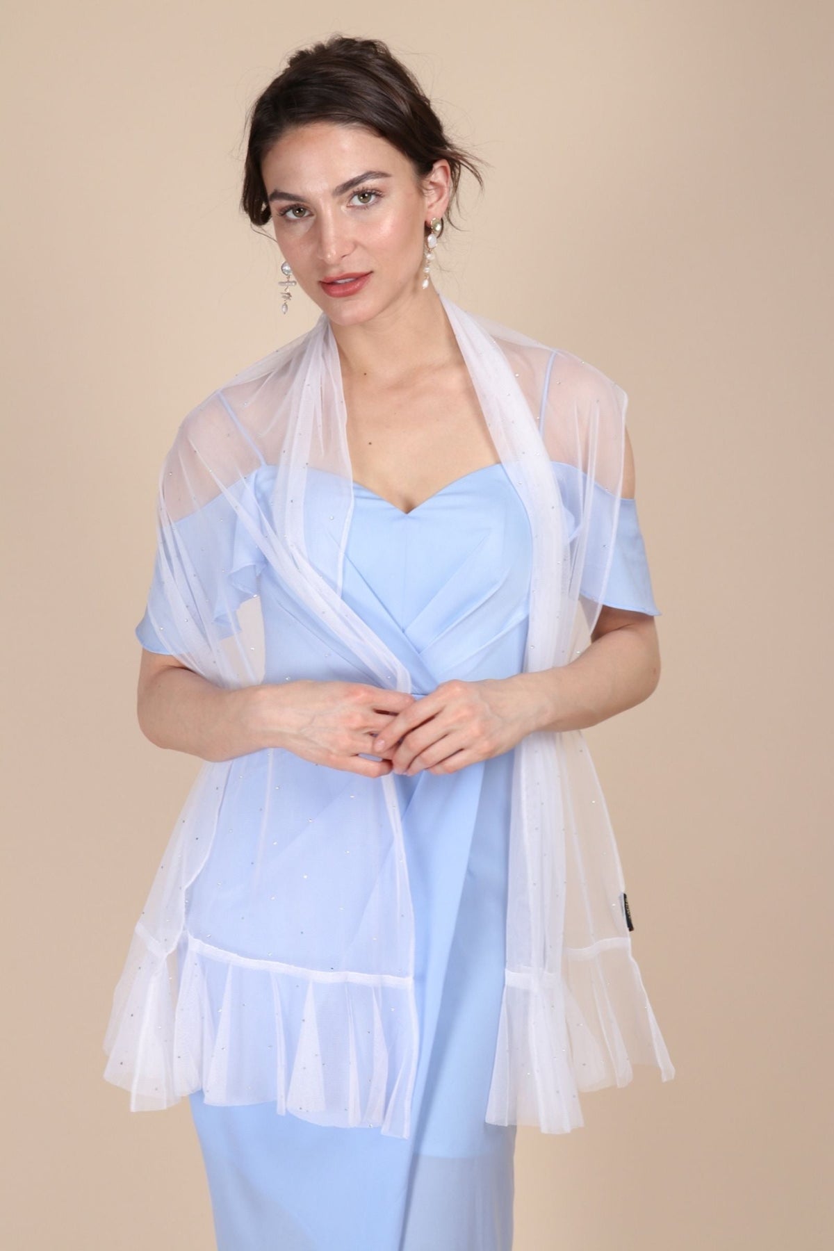 Glamazon Sheer Crystal Scarf Alice Blue