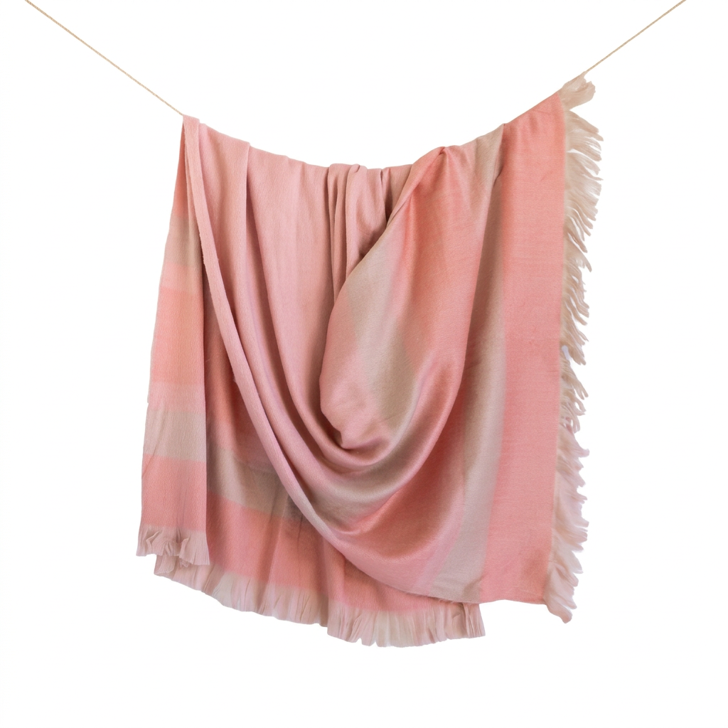 Faded Coral & Eyelash Trim handwoven alpaca throw blanket, Kallpa Collection, made in Ecuador
