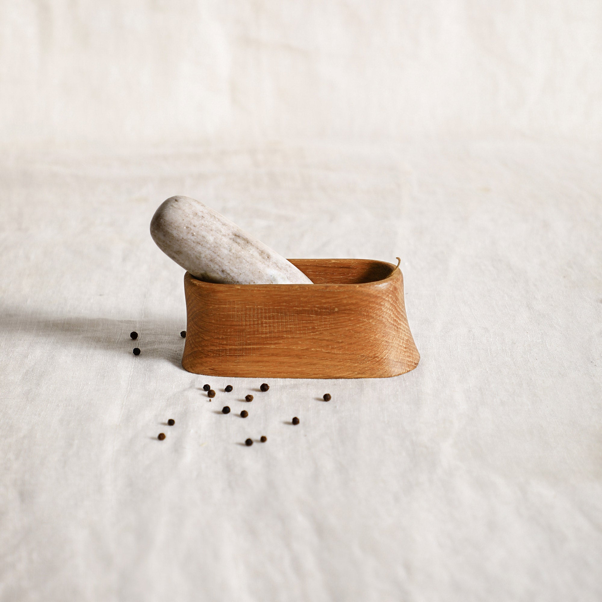 Oak Mortar and Marble Pestle