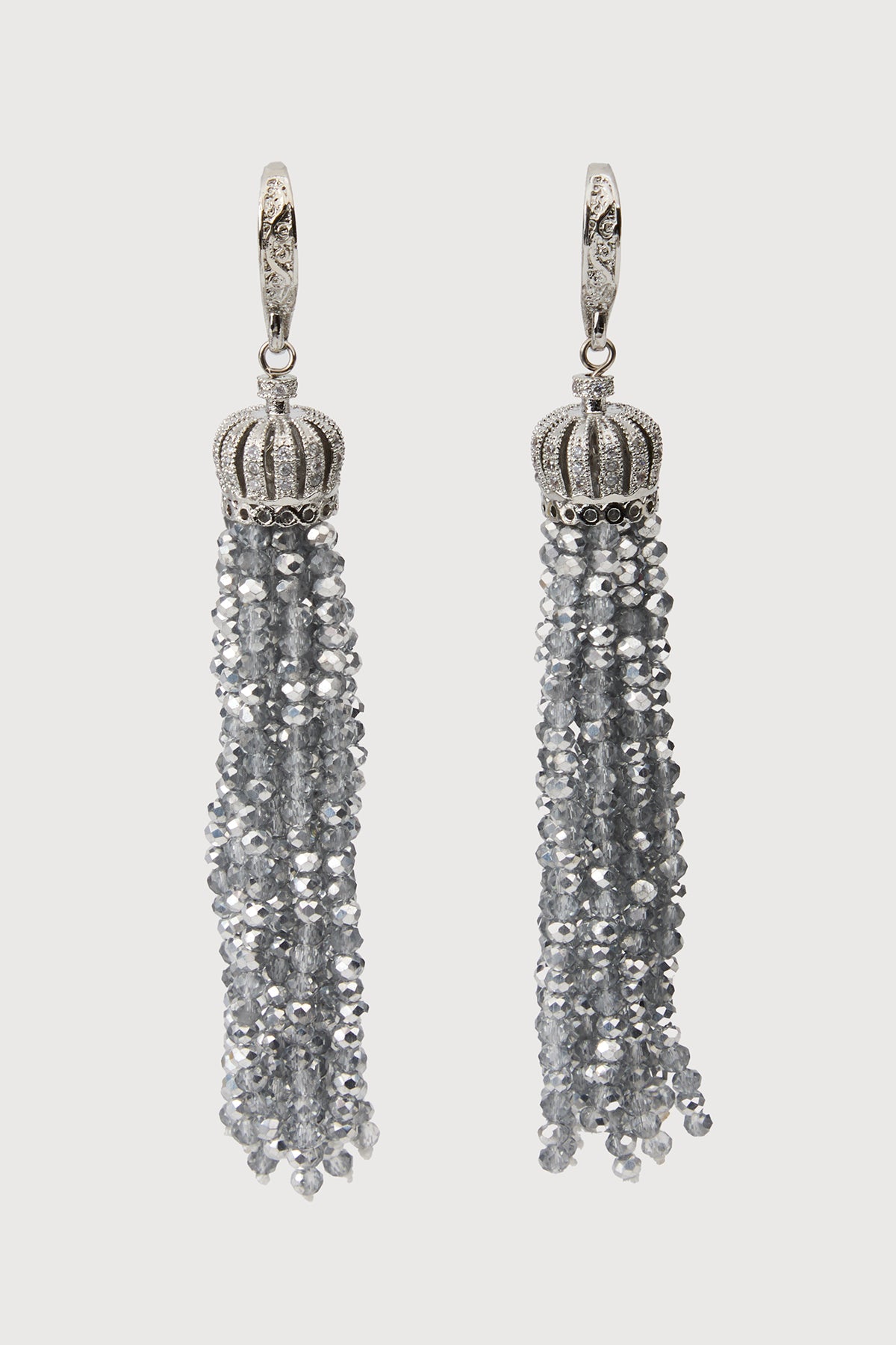 Crown Tassel Drop Earrings - Grey Multi