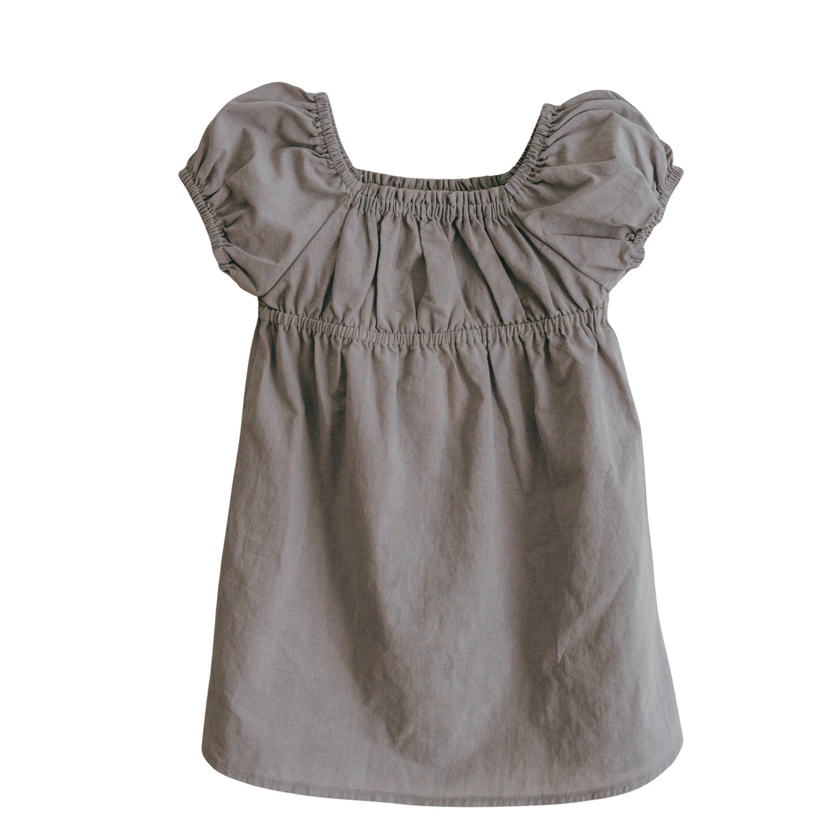 Gray dress with ruffled sleeves on a light gray background