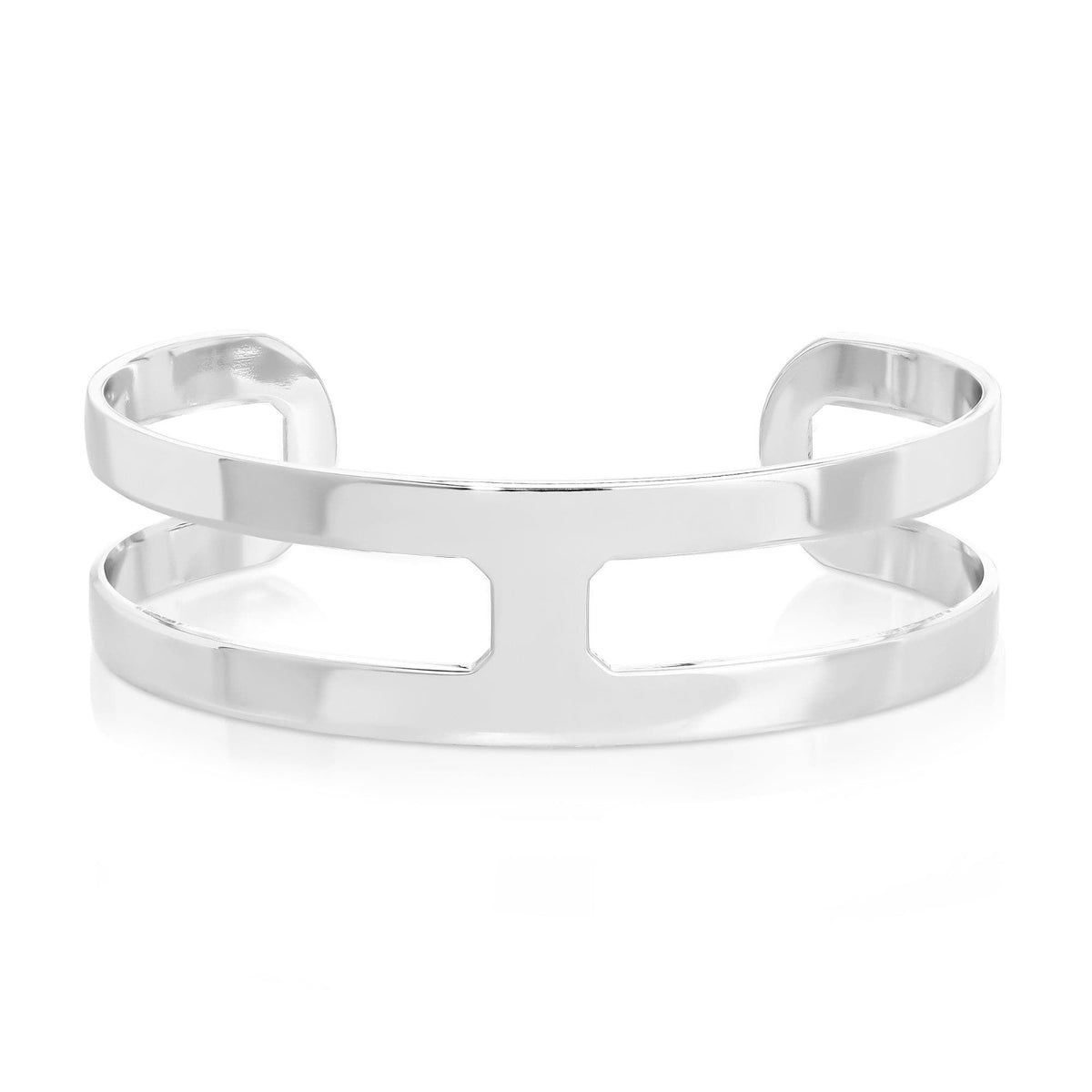 Silver-toned open cuff bracelet with rectangle cut-out design for a chic look