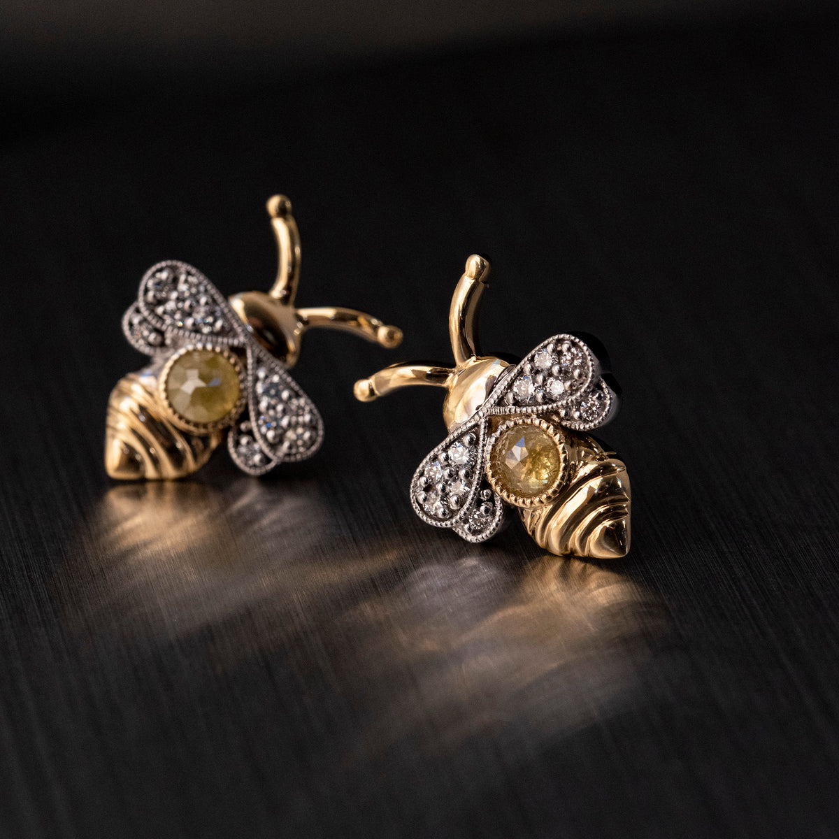 Bumble Bee Yellow Diamond Earrings