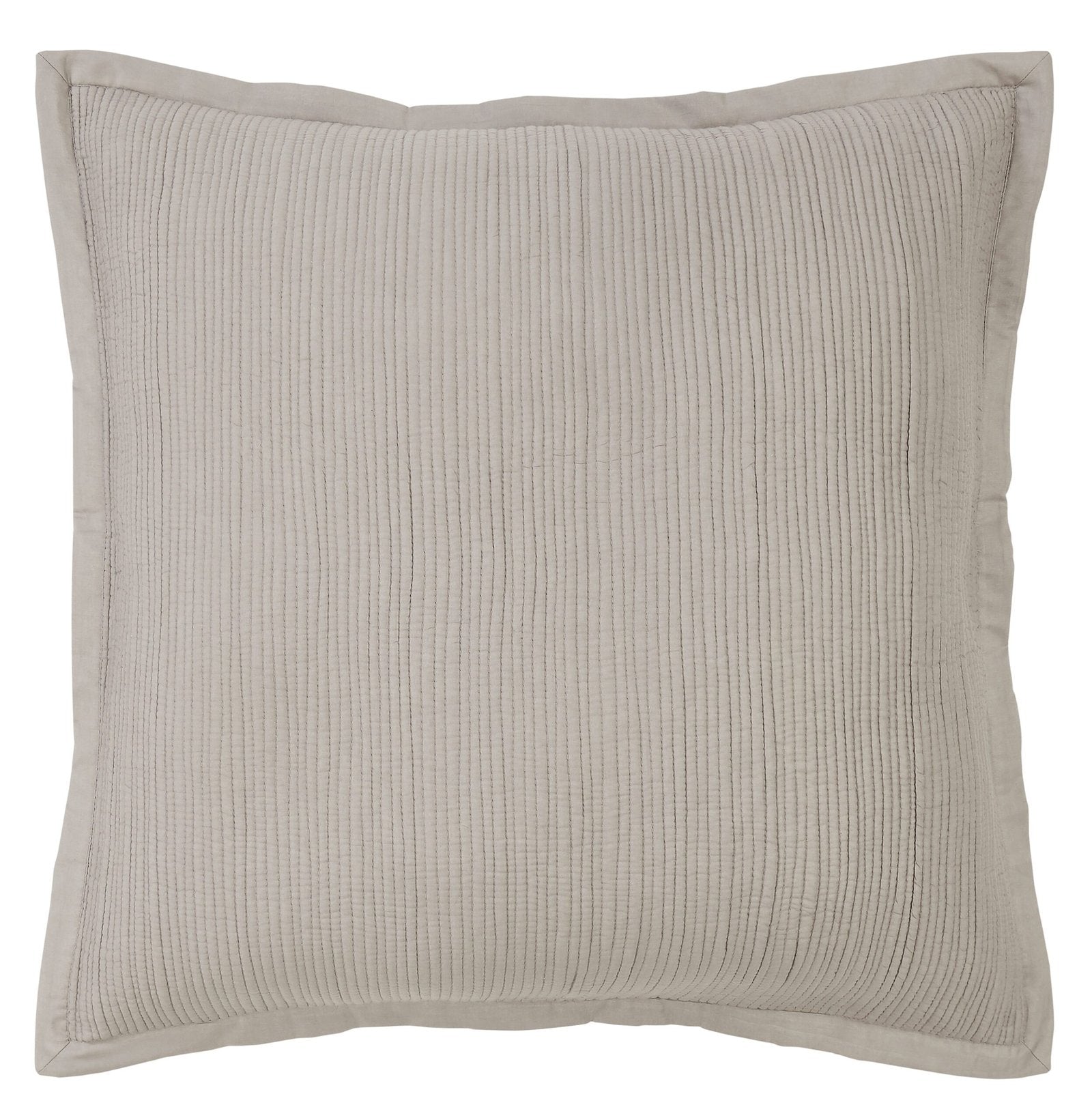 ES-161-2626-LOT1A-LOT1B_1|Light taupe quilted Euro sham with vertical channel stitching pattern and flanged border, a soft coverlet item.