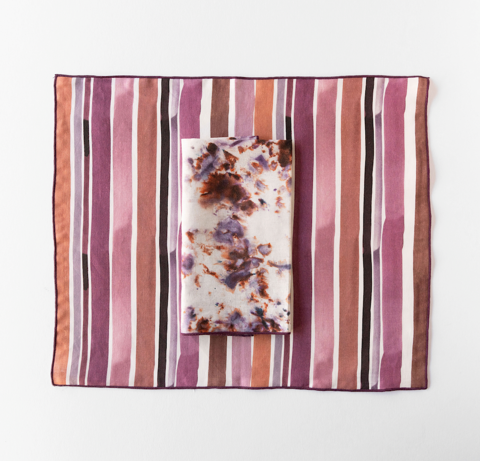 Lisbon Stripe linen placemat flat lay close up detail - Goldie Home