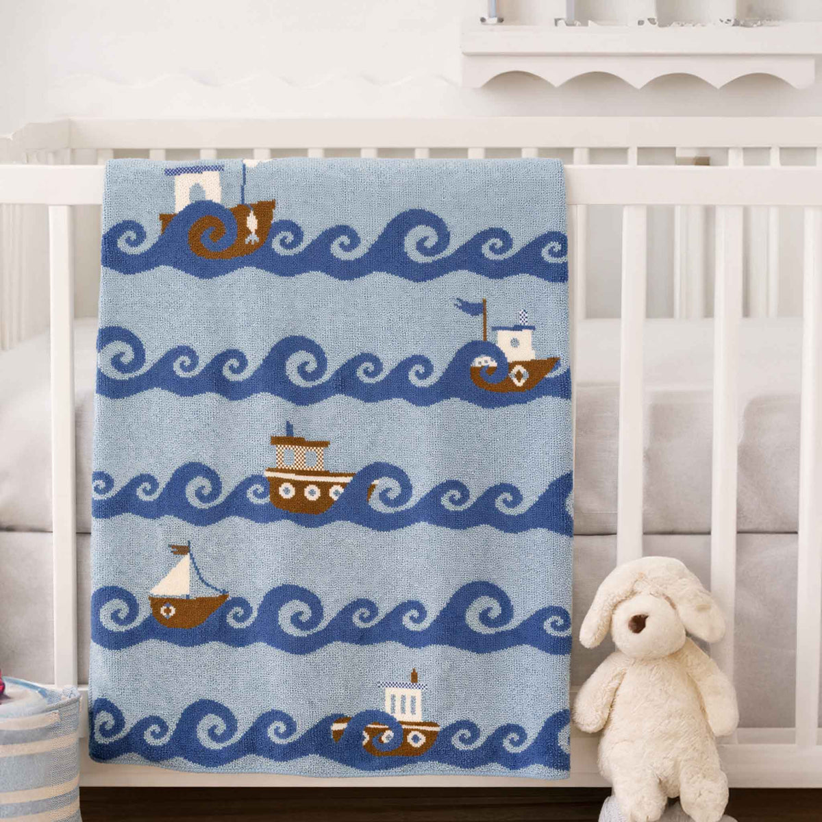 in2green Eco Baby Throws Baby Cotton Knit Coastal Blanket - Boats 601570194870 BB02BT1