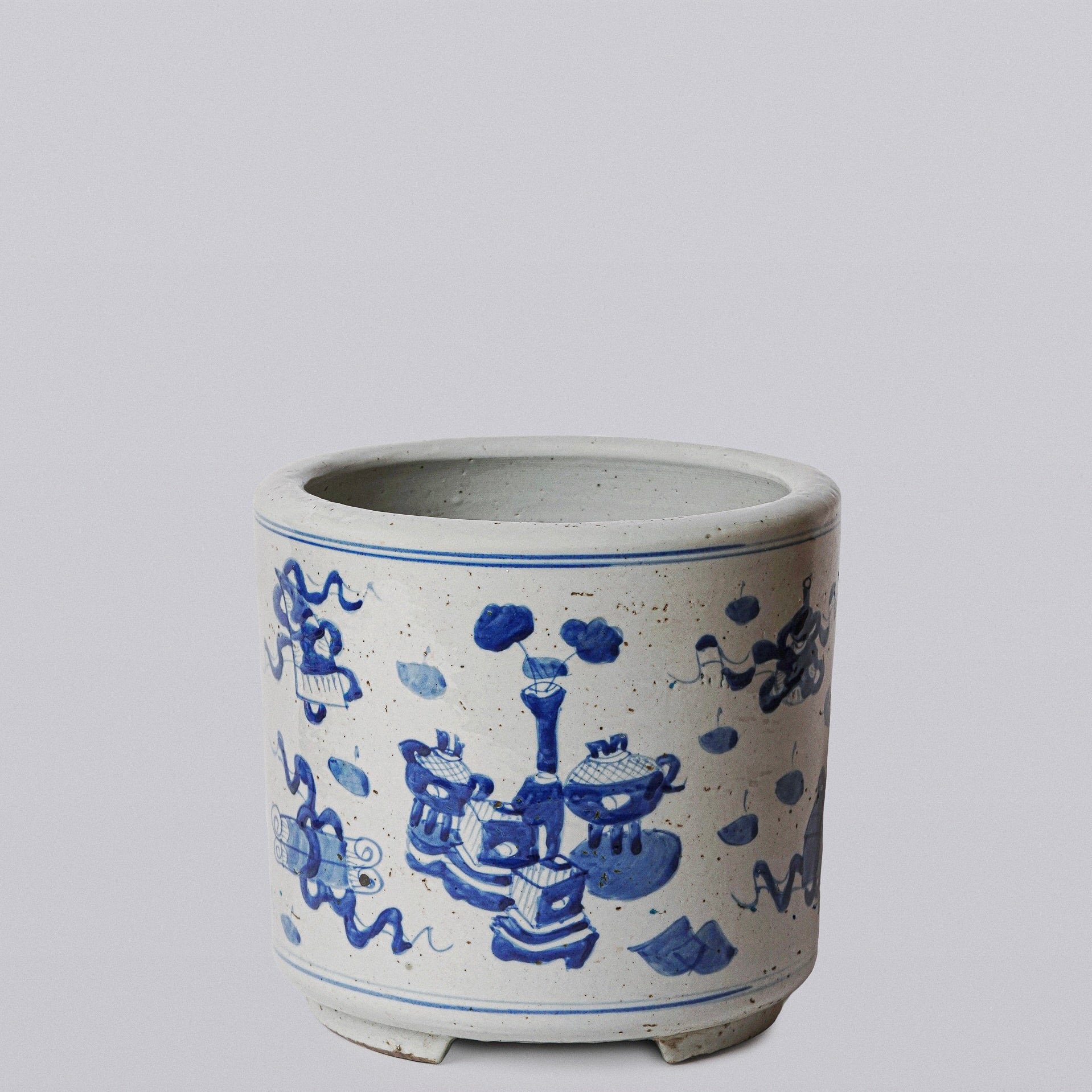 Blue and White Porcelain Treasures Footed Cachepot - Thumbnail 4