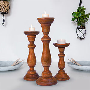 Tuli Earthy Brown Pillar Candle Holder Set - Thumbnail 4