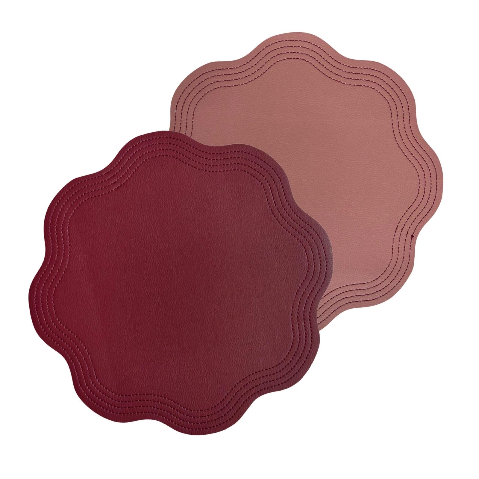 Double-sided reversible faux leather placemat in wine and rose by Talah Home — modern wipeable table decor