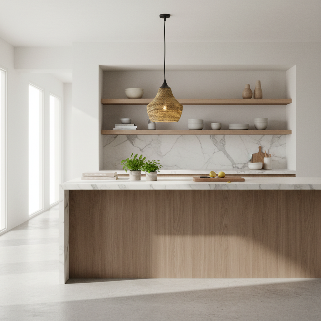 Draper Copper Pendant Light in modern kitchen above island