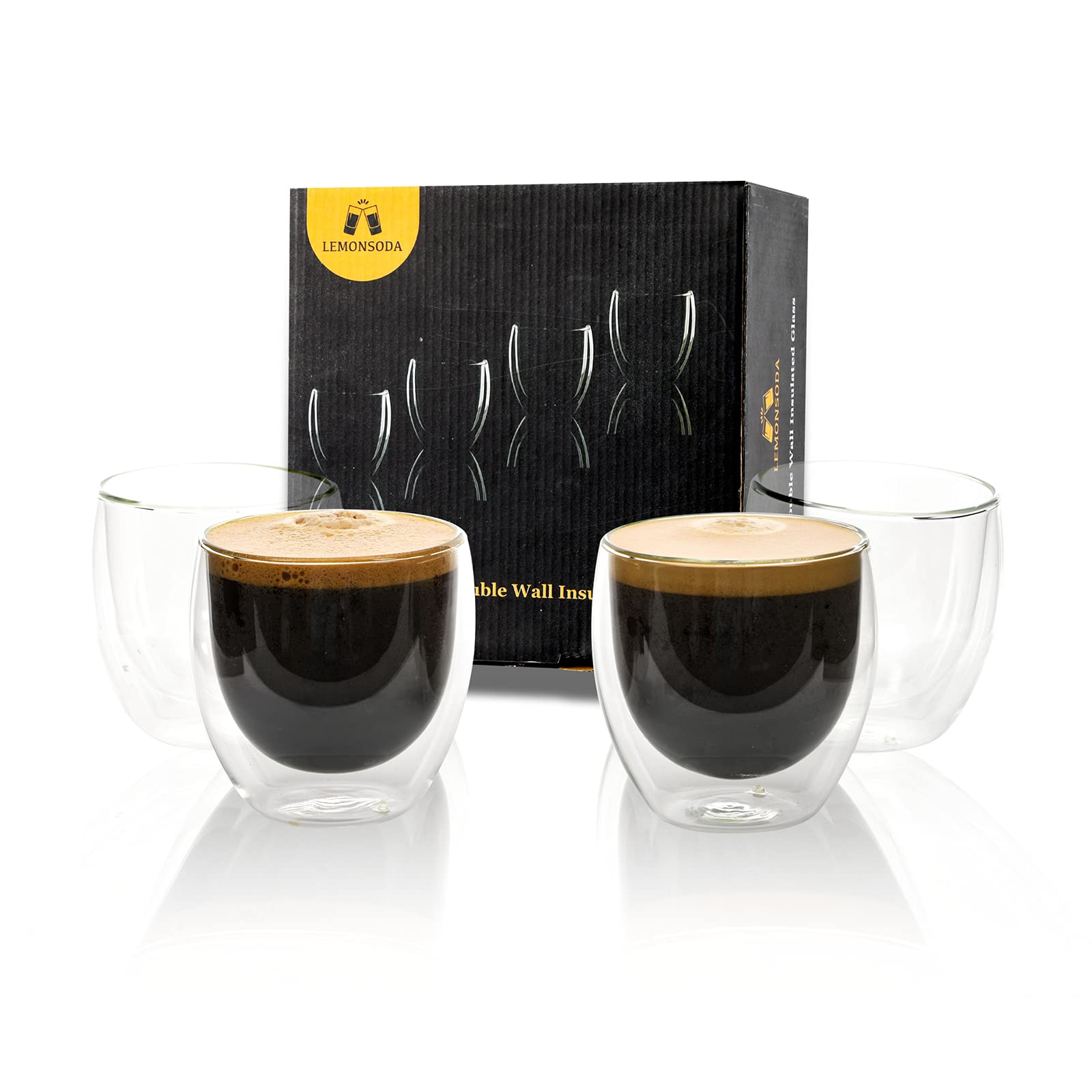Double Wall Glass Coffee Mugs Set of 4