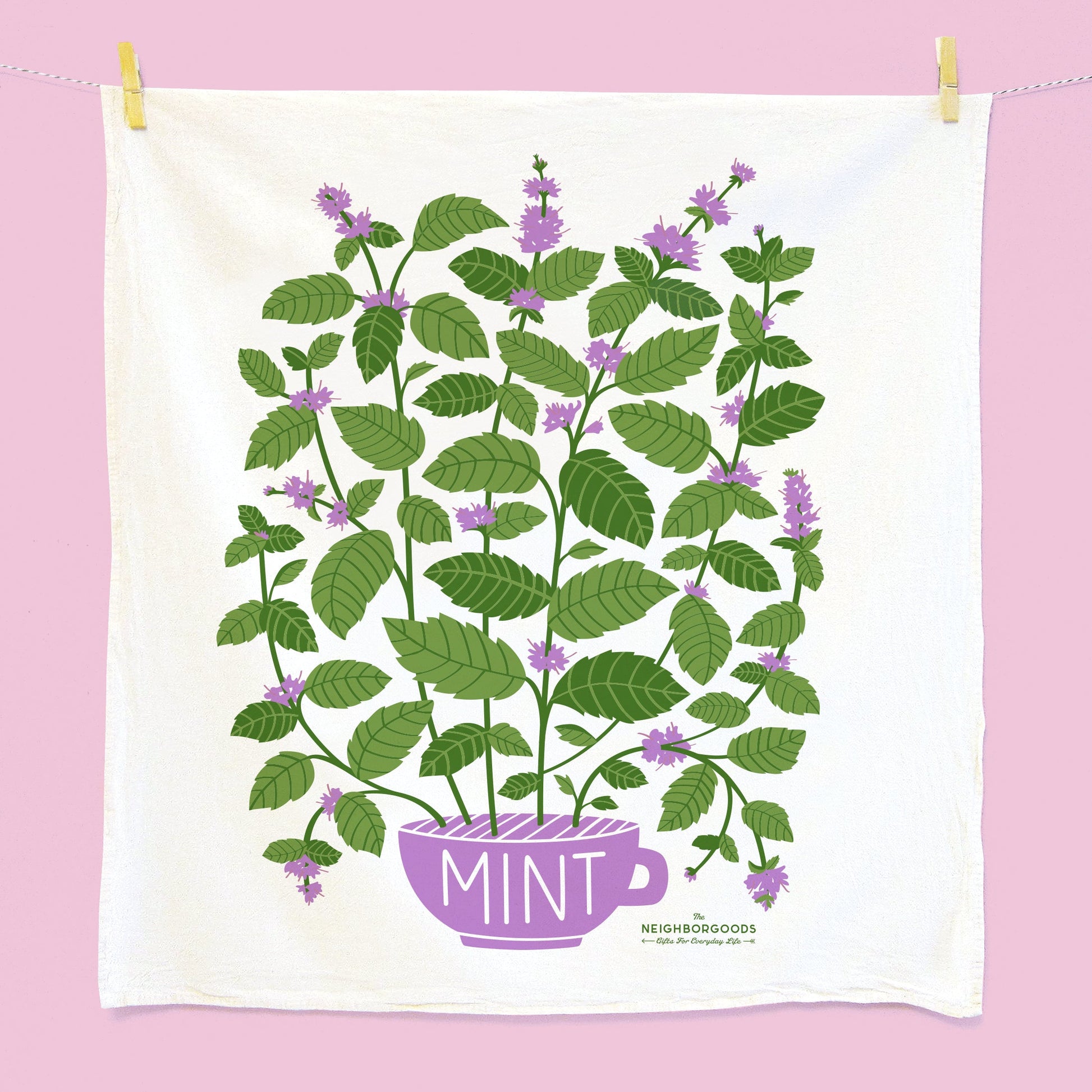 Cotton dish towel with mint design