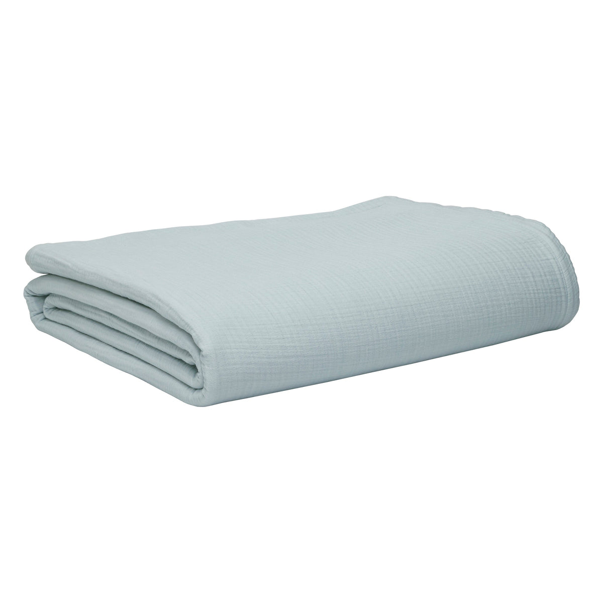 BL-863-11096_6|Neatly folded luxurious light blue textured muslin blanket, a clean product shot perfect for retail display.