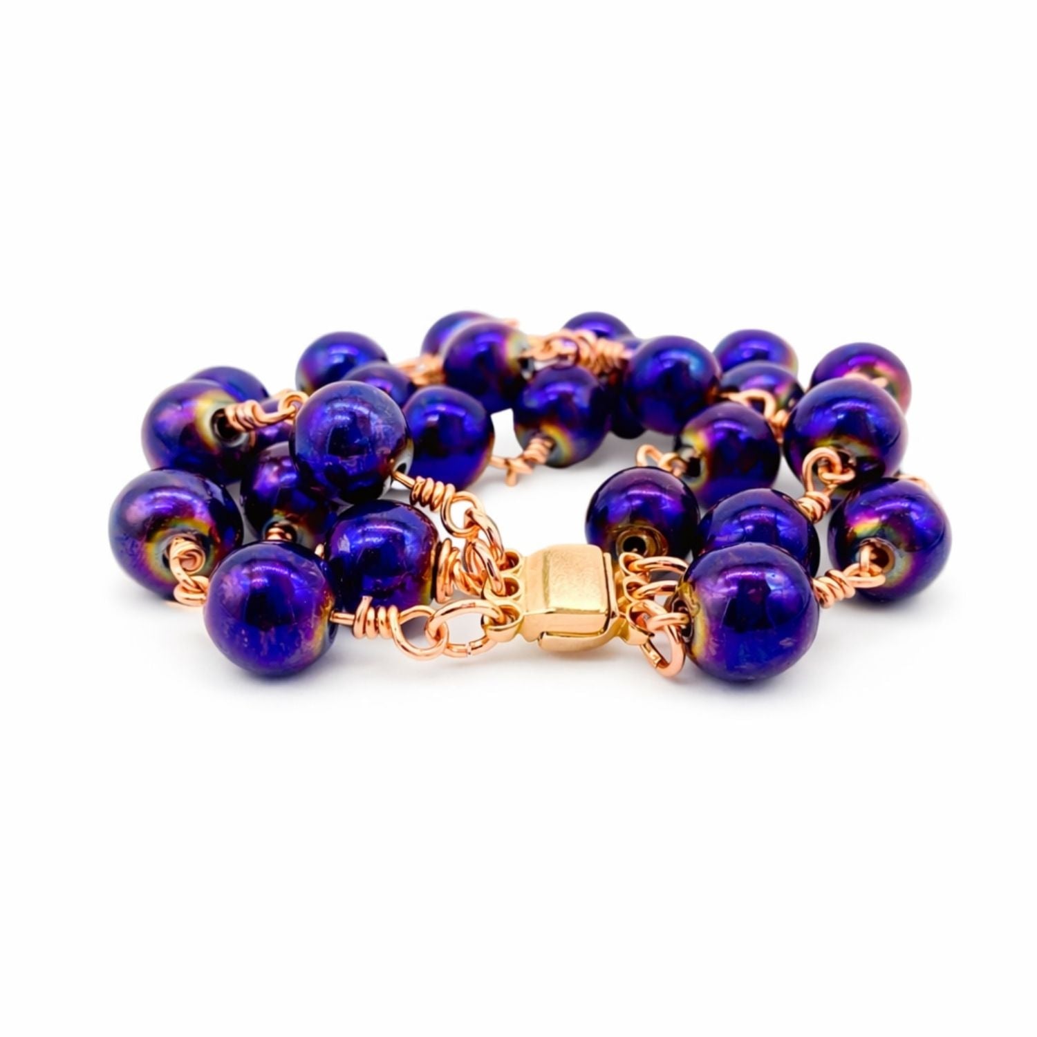 Violet Purple Hematite 3-Strand Bracelet | Magnetic Clasp