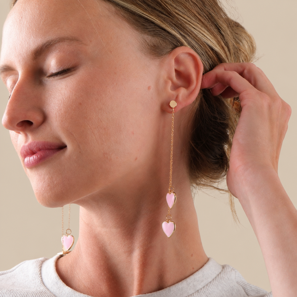 Single Hearted Girl Double Sided Pink Heart Charm Earrings