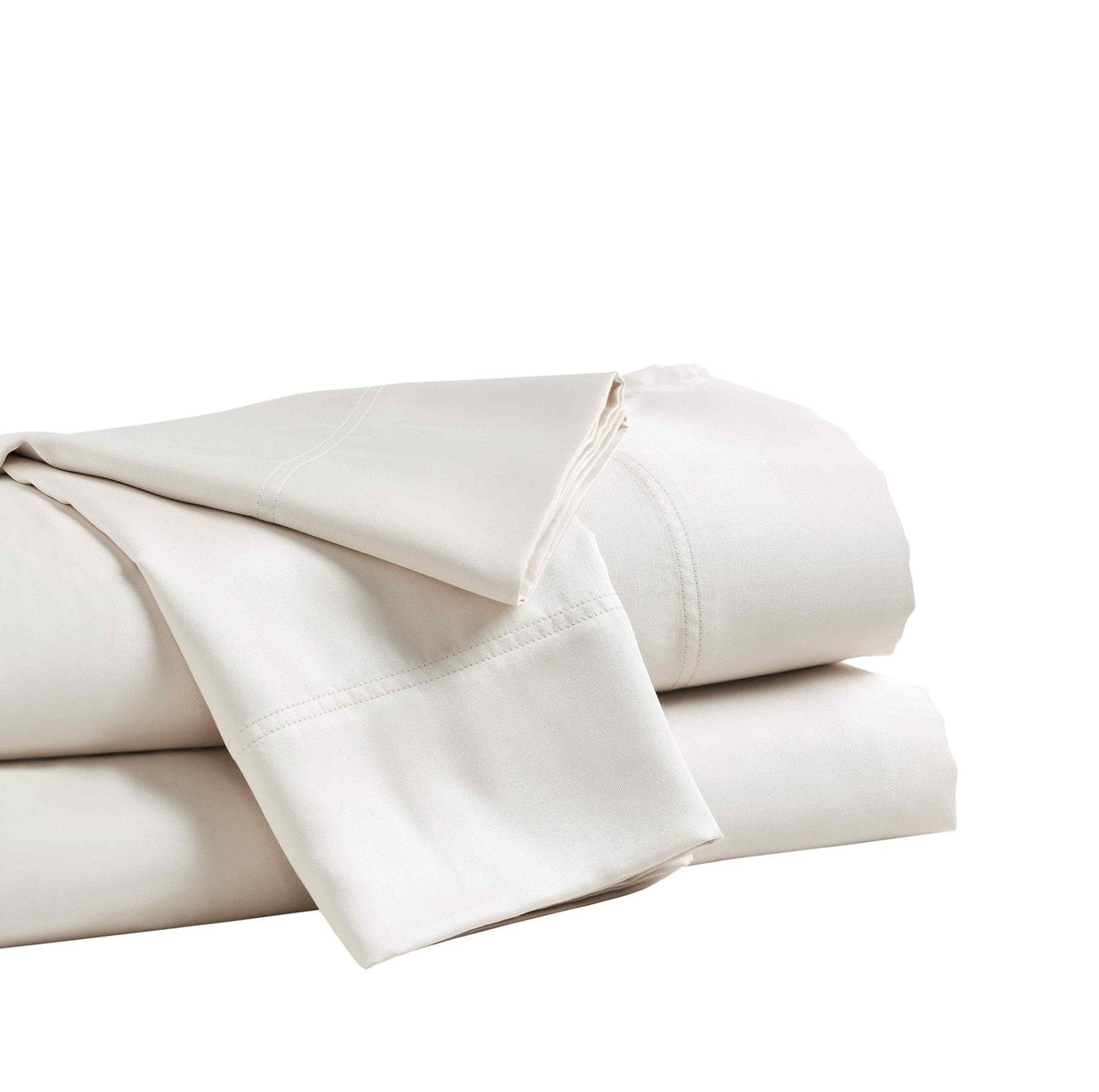 QSS-510-6080_3|Folded luxurious beige 100% Lyocell sheet set, demonstrating its silky smooth and comfortable, breathable texture.