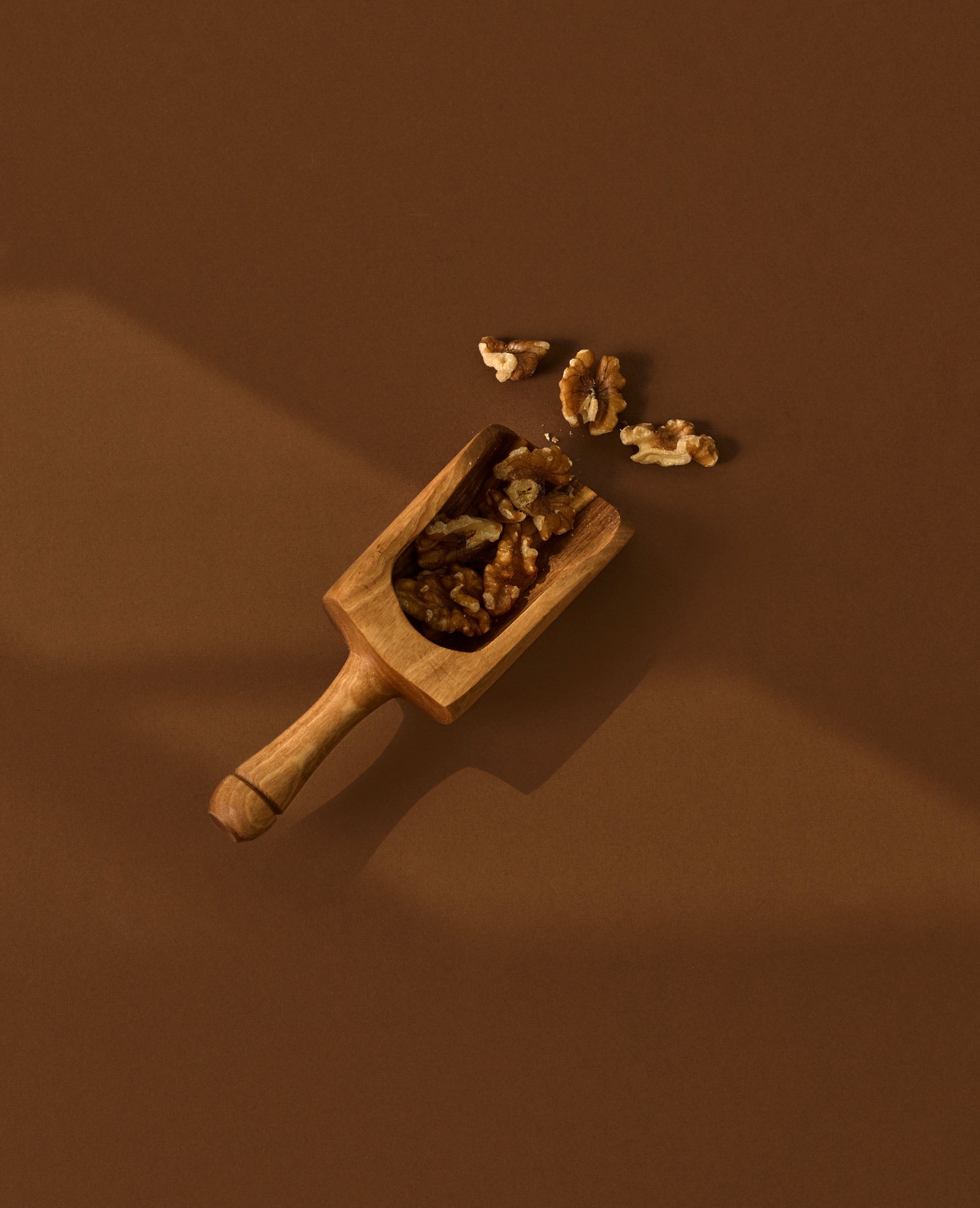 A collection of wooden scoops of various sizes, displayed against a neutral background.