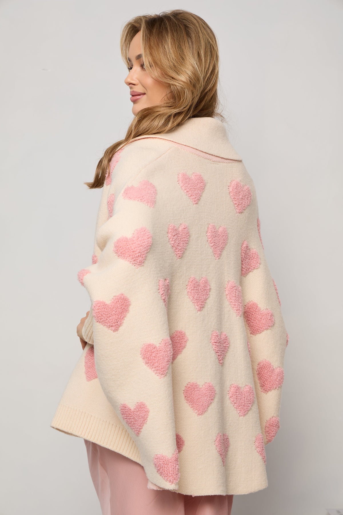 Heart Ribbed Knit Cardigan - Seashell