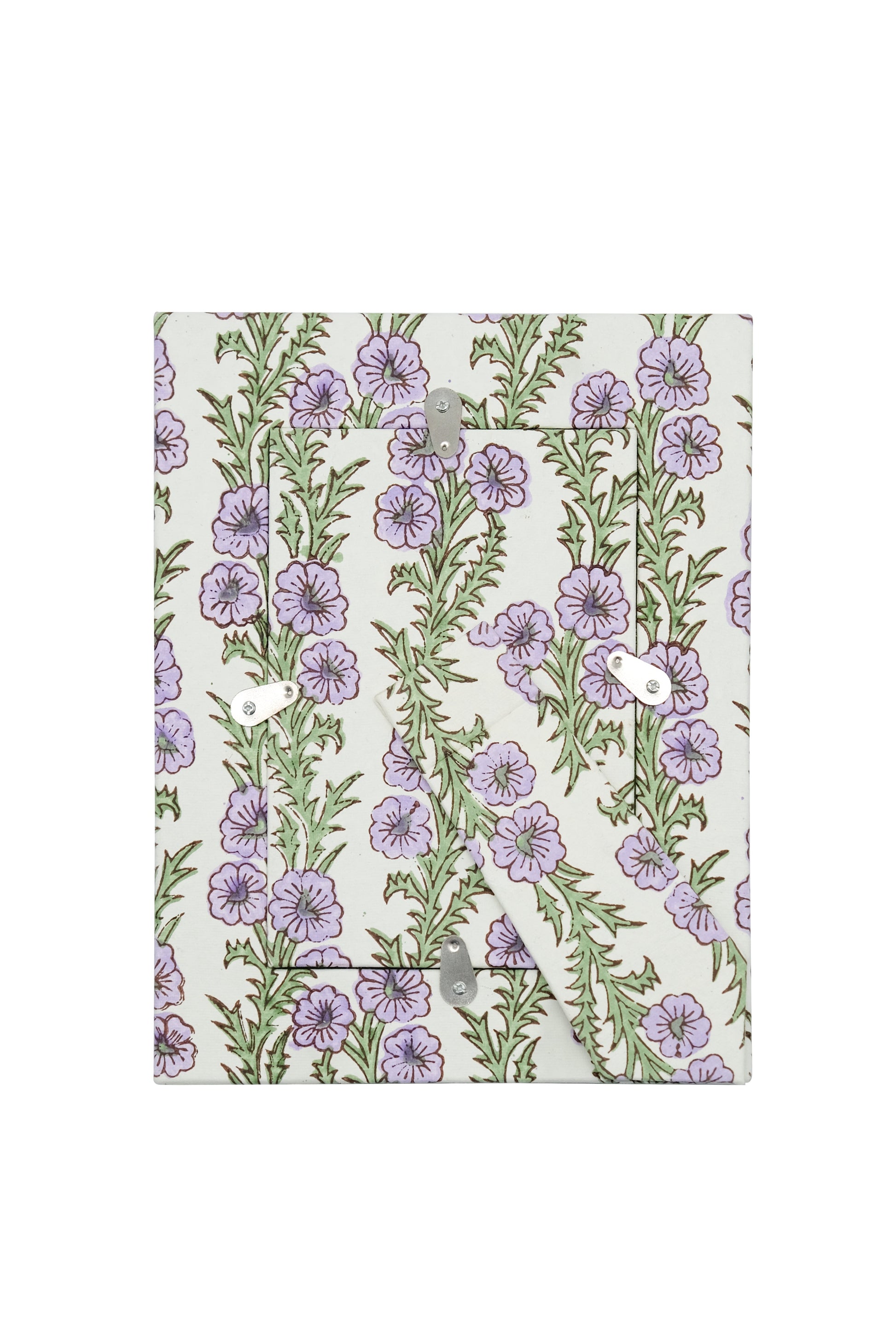 Purple forget-me-not floral frame structure with metal fasteners by Inner Child