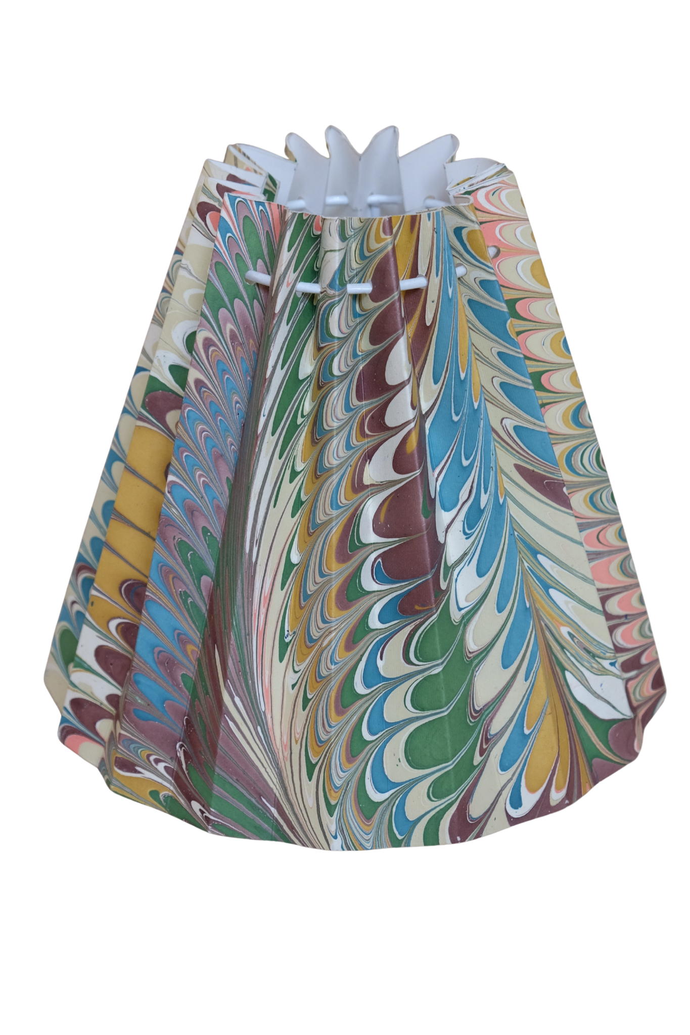 Flatiron Feathers pleated hand marbled 10" lampshade with colorful marbling patterns