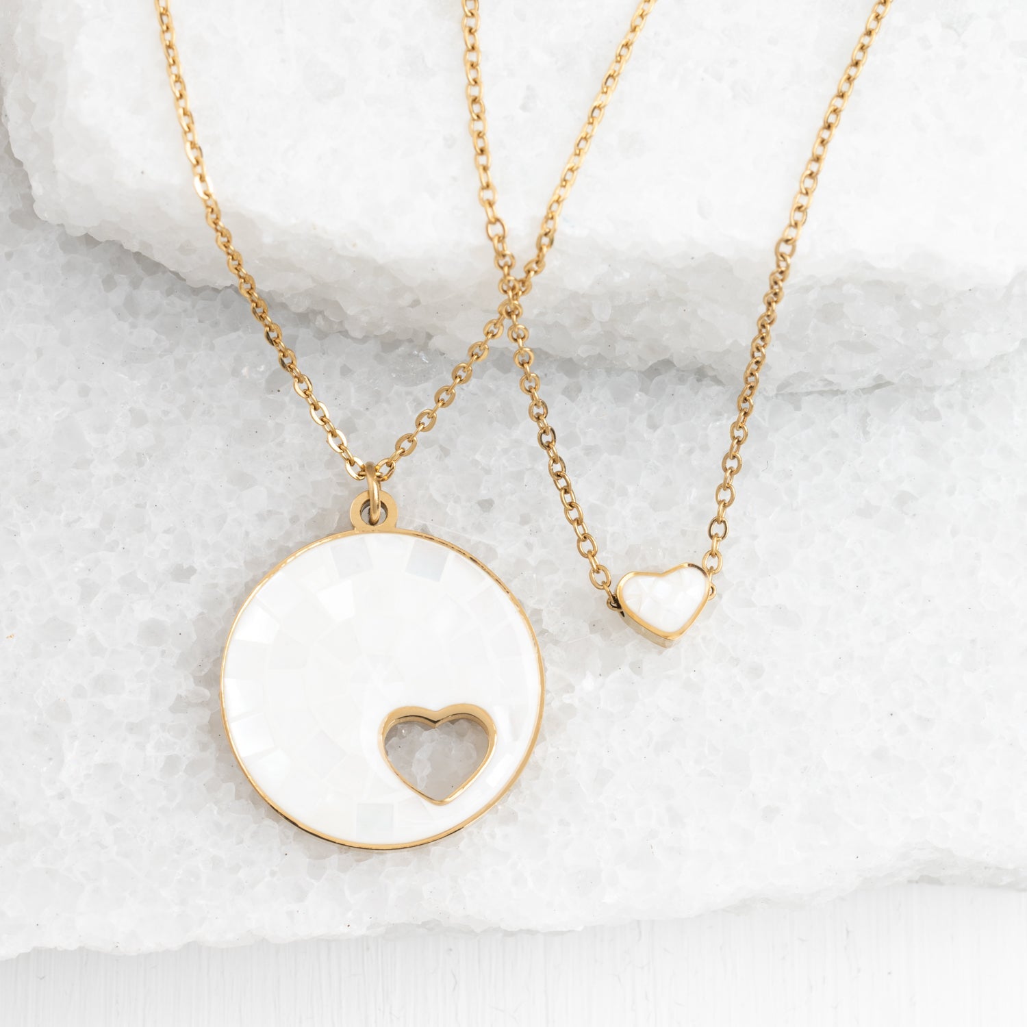 Necklace set, mother of pearl necklace, gold necklaces, pearl pendant, gold chain, women's jewelry, fair trade jewelry business 