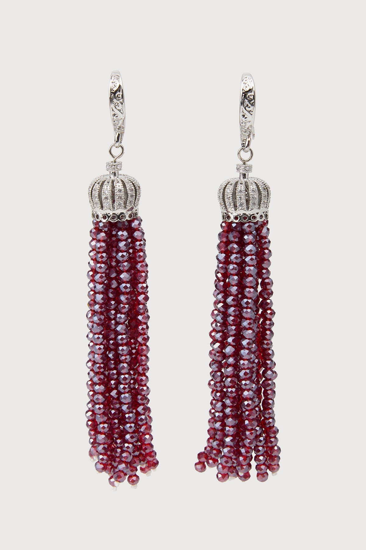 Crown Tassel Drop Earrings - Sangria