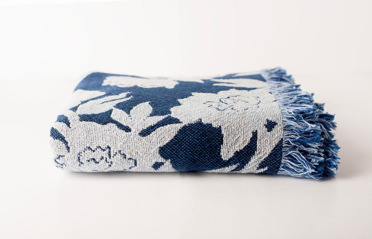 Addy Delft Floral Jacquard Woven Throw Blanket