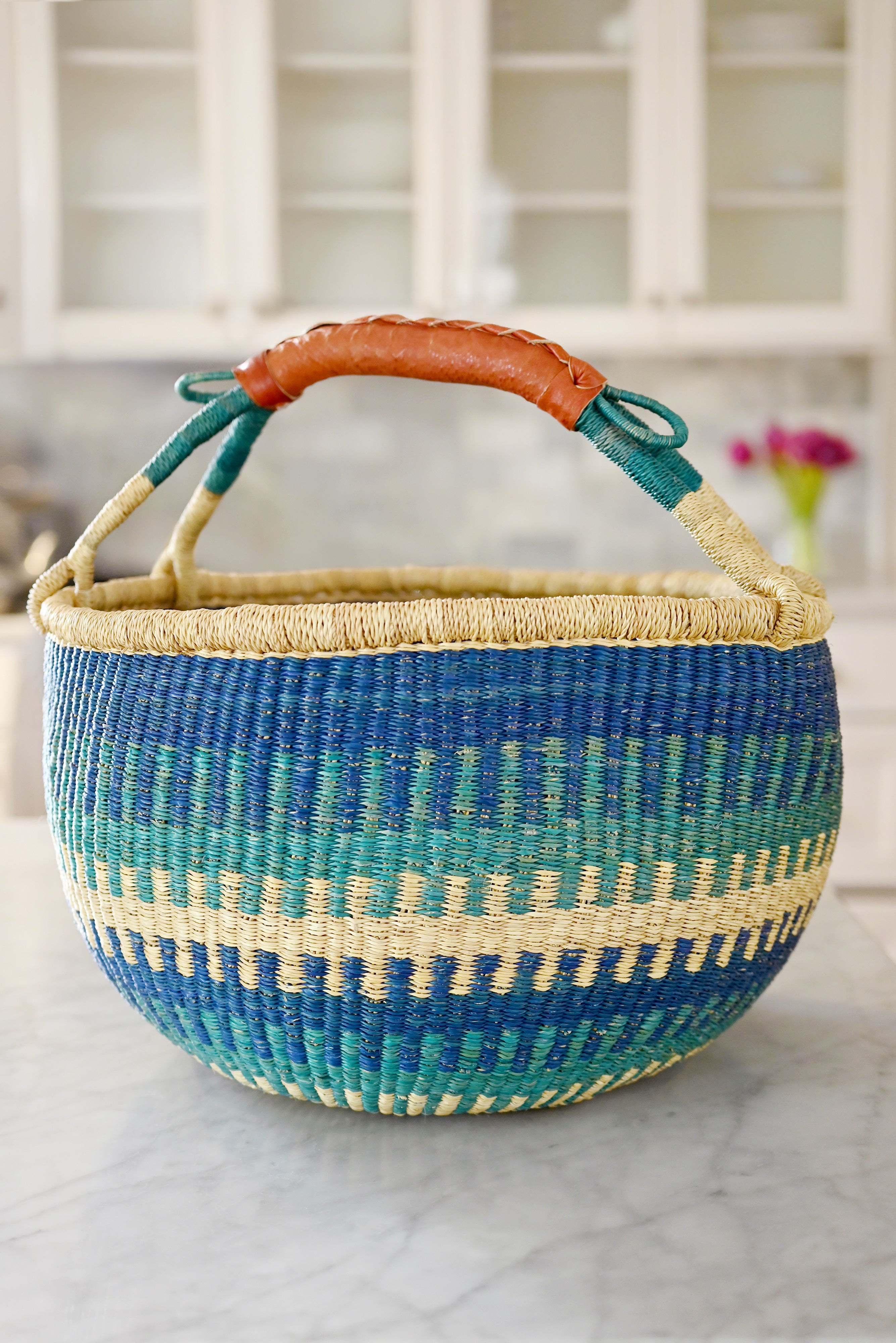 Bluebell Patterned Bolga Basket