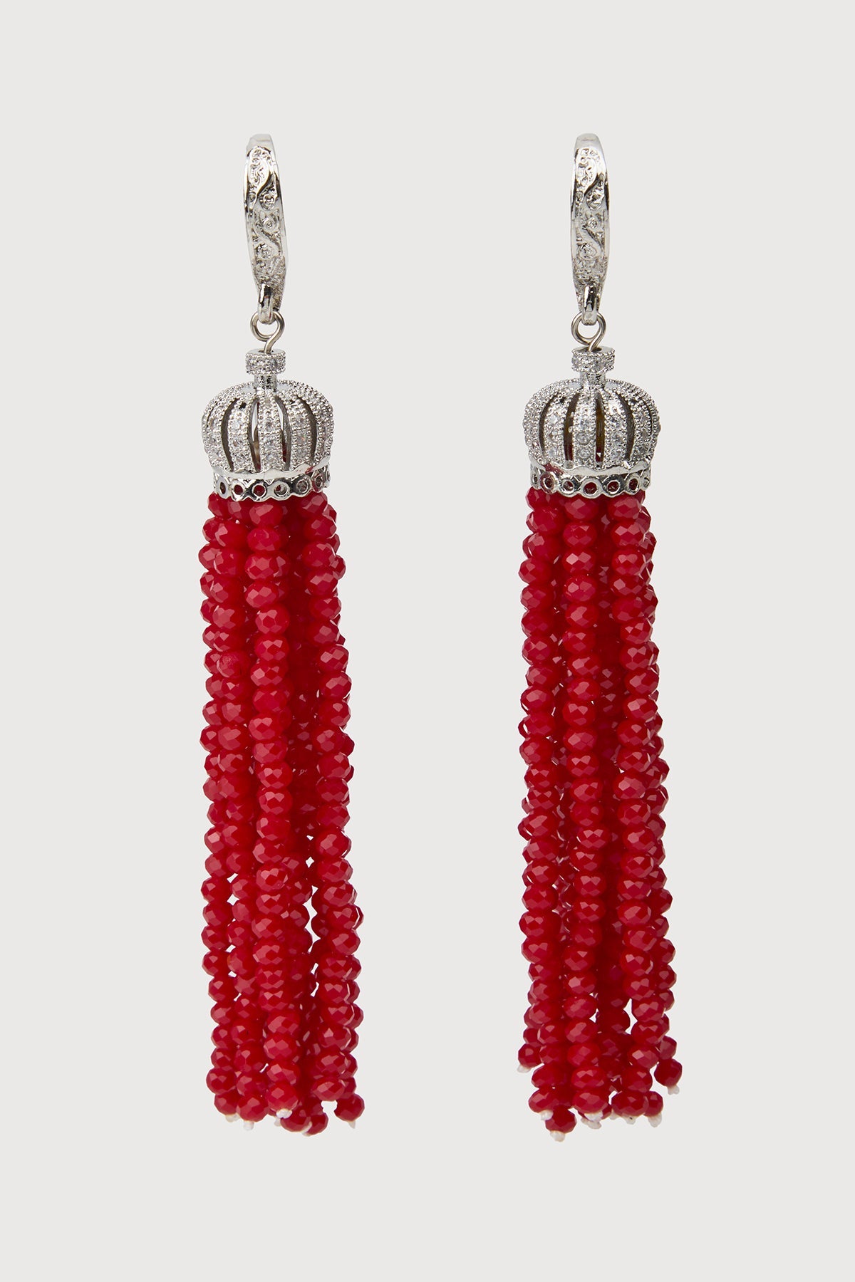 Crown Tassel Drop Earrings - Red